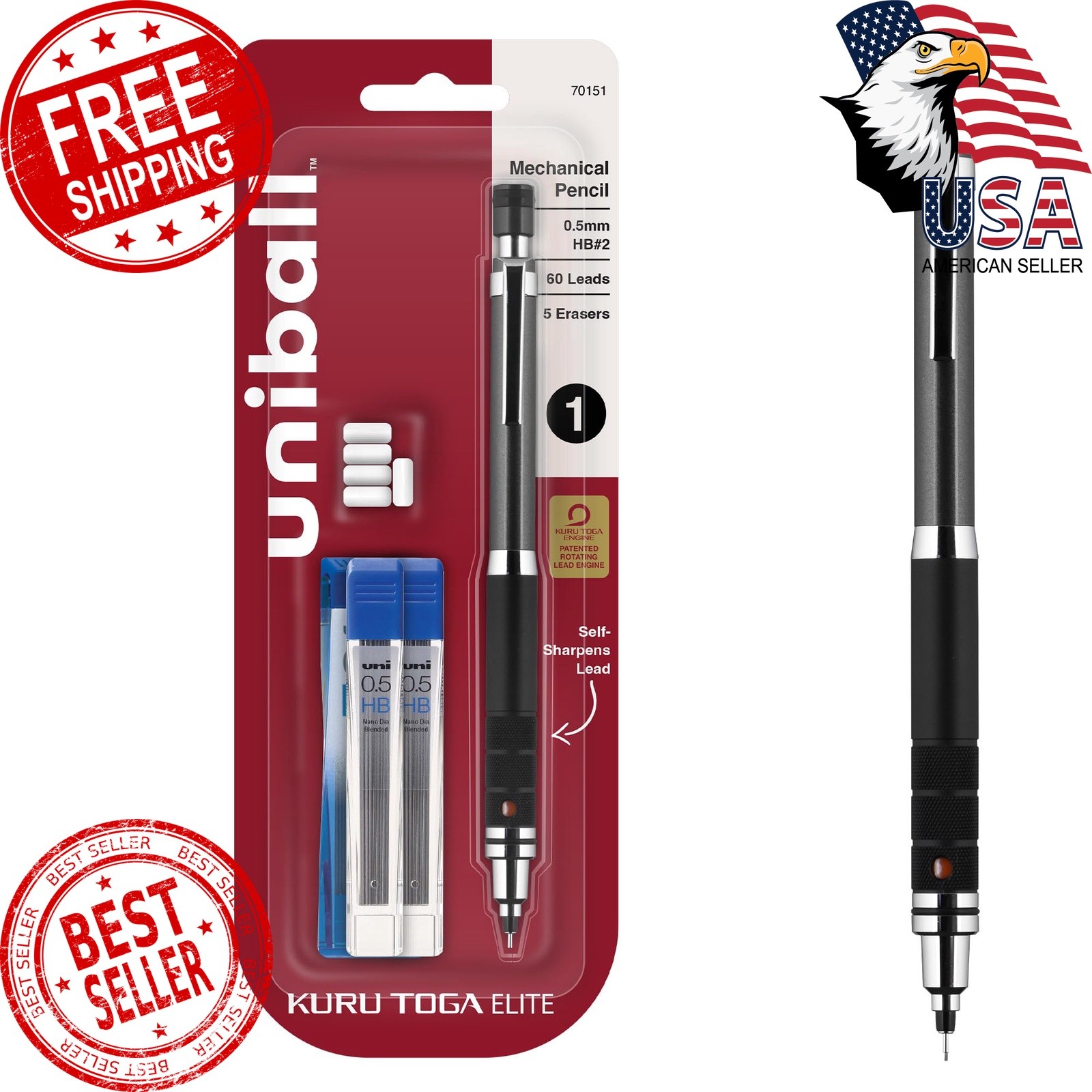 Uni-Ball Kuru Toga Elite 0.5mm HB Mechanical Pencil Gun Metal