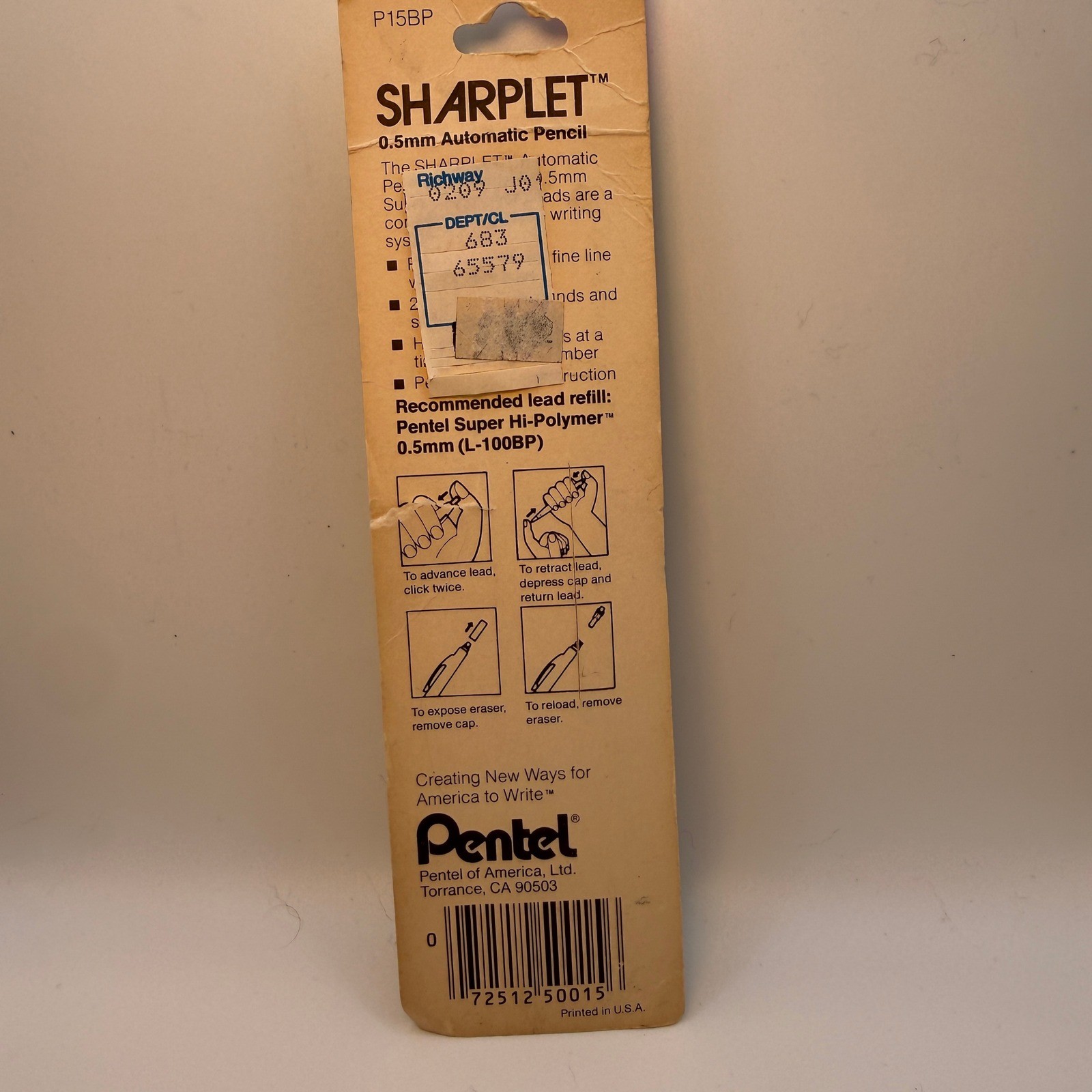 Pentel Sharplet Mechanical Pencil 0.5mm Yellow Vintage P15BP New Extra Fine Line