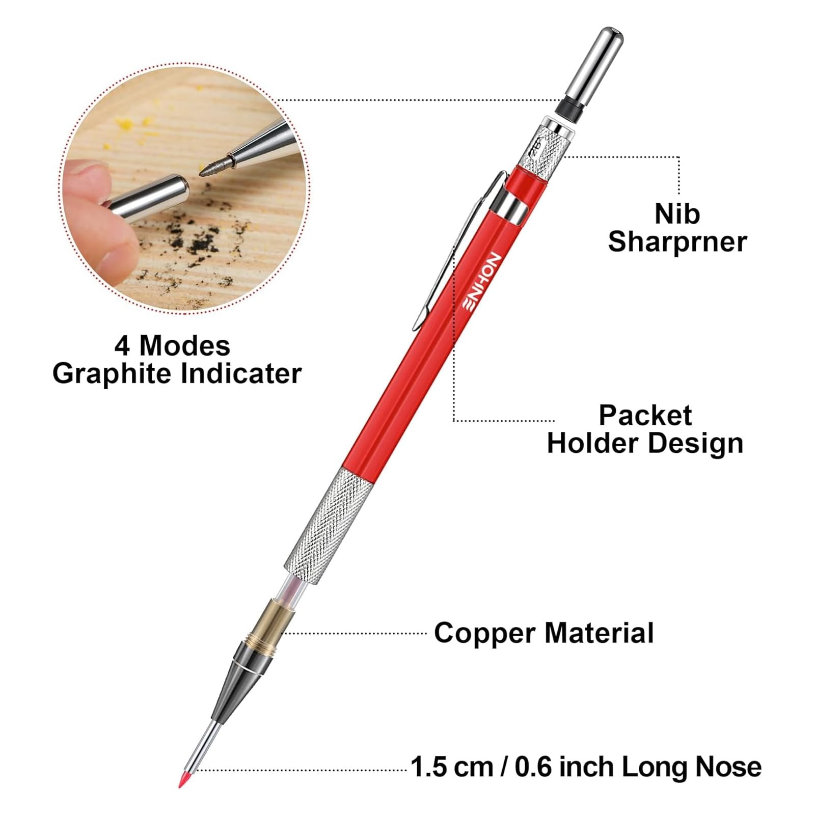 Enhon 3 Pcs 2mm Mechanical Carpenter Pencil Set with 36 Marker Refills and Sharp