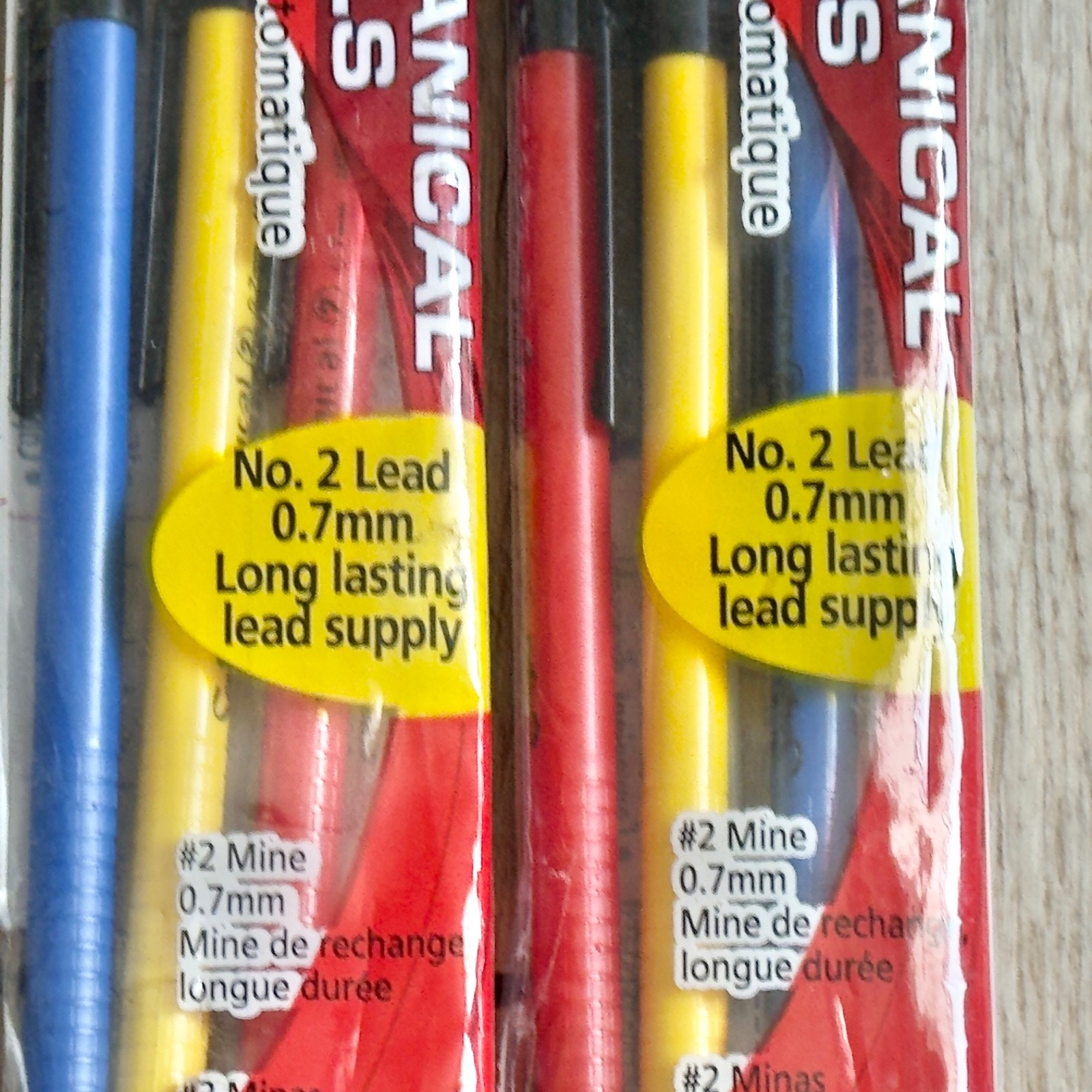 Scripto Mechanical Pencil .7mm No. 2 B5039M 25424 Red Yellow Blue 3 Pack x 2