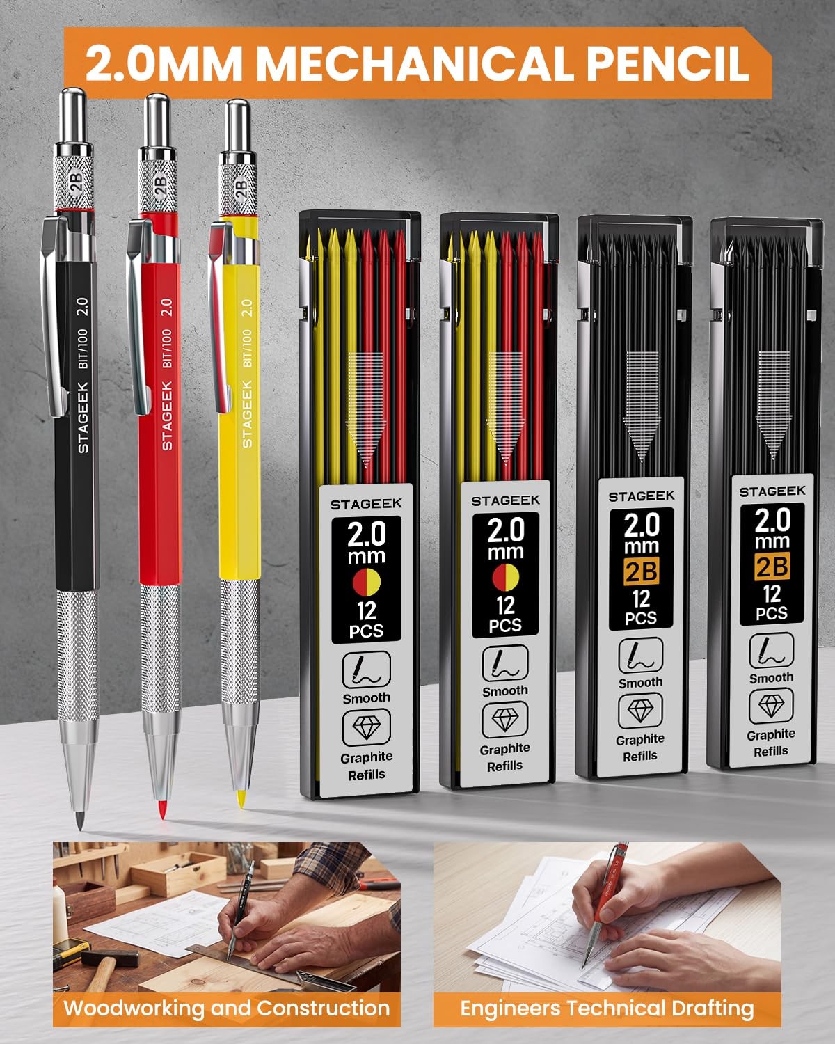 STAGEEK 36 Pack Carpenter Pencils Set With 102 Refills, Construction Pencil W…