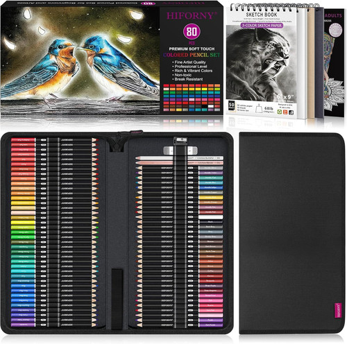HIFORNY 80PCS Colored Pencils Set for Adults – 72 Soft Core Multicolor