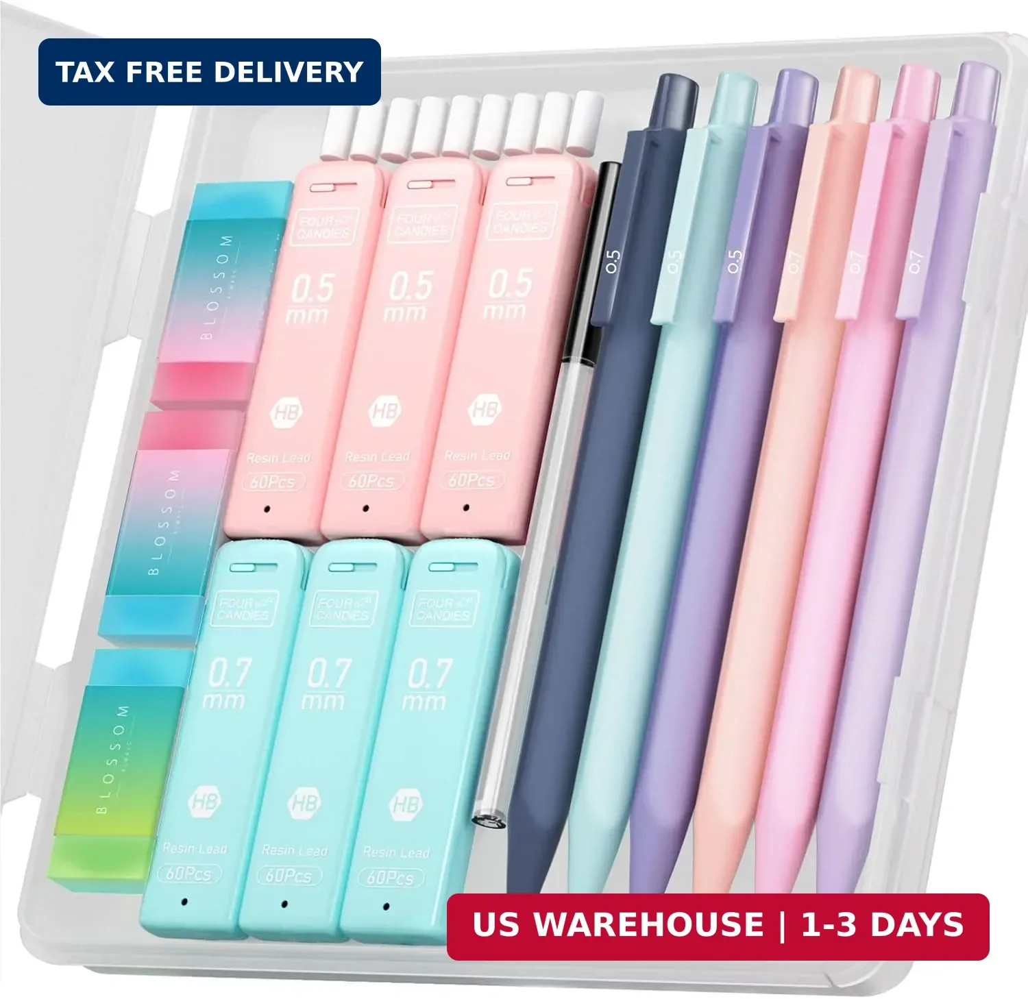 Four Candies Cute Mechanical Pencil Set, 6PCS Pastel Mechanical Pencils 0.5 & 0.