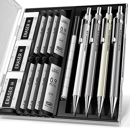 0.9mm Metal Mechanical Pencil Set with Case – 4PCS Fancy Mechanical 0.9MM