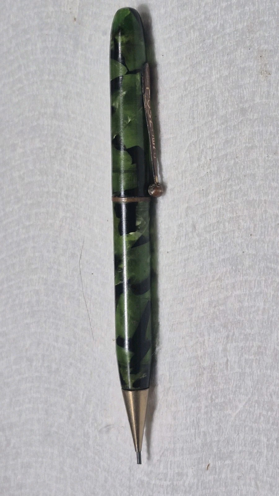 “TOWNSEND” TRANSLUCENT Greens +Black/Polished Brass Trim Working Mech Pencil