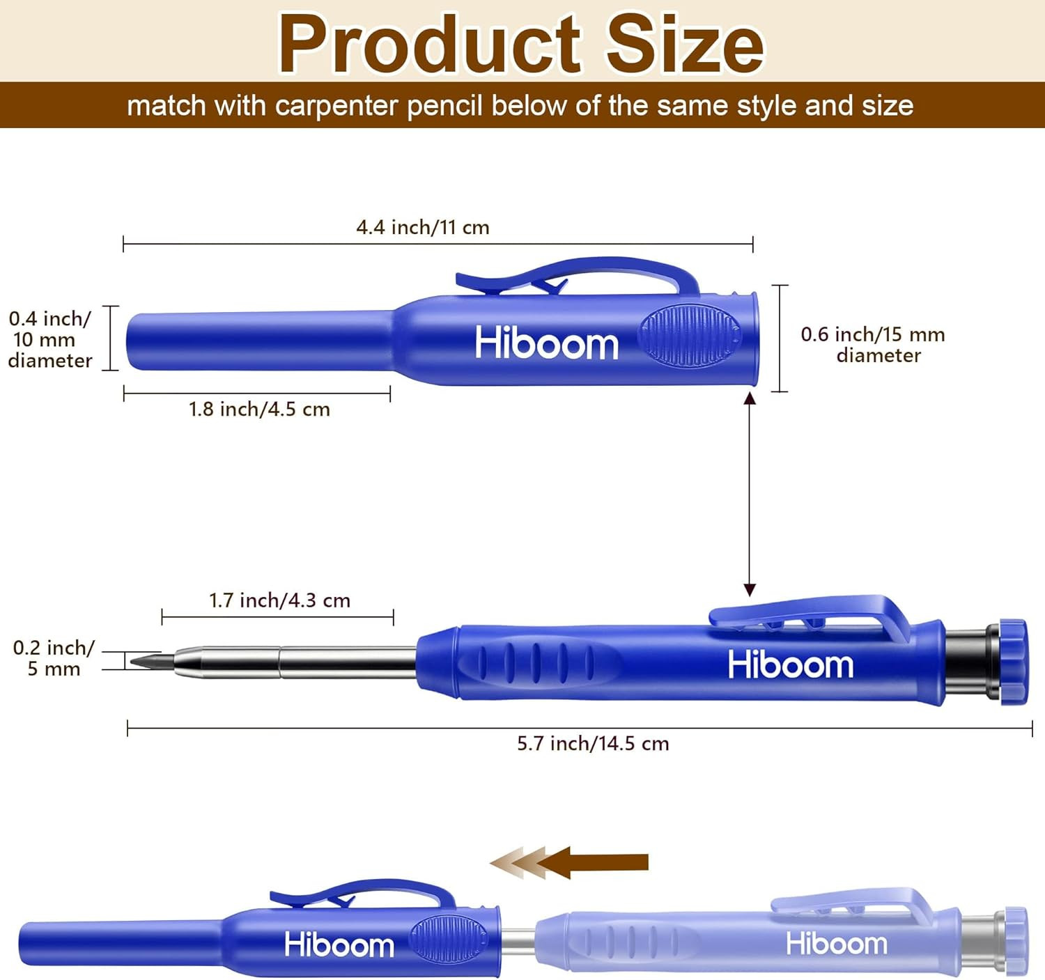 2 Pack Solid Carpenter Pencils with Pencil Cap and 18 Refills, Long Nose Deep Ho