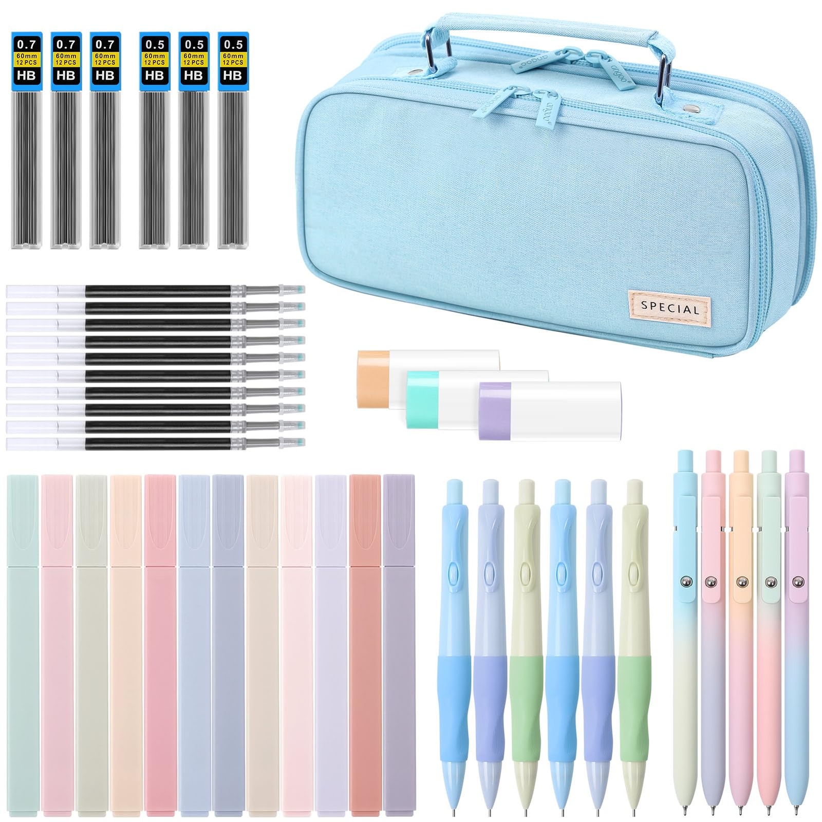 43PCS Aesthetic School Supplies Stationery Kit with Cute Pen Case 12 Pastel H…