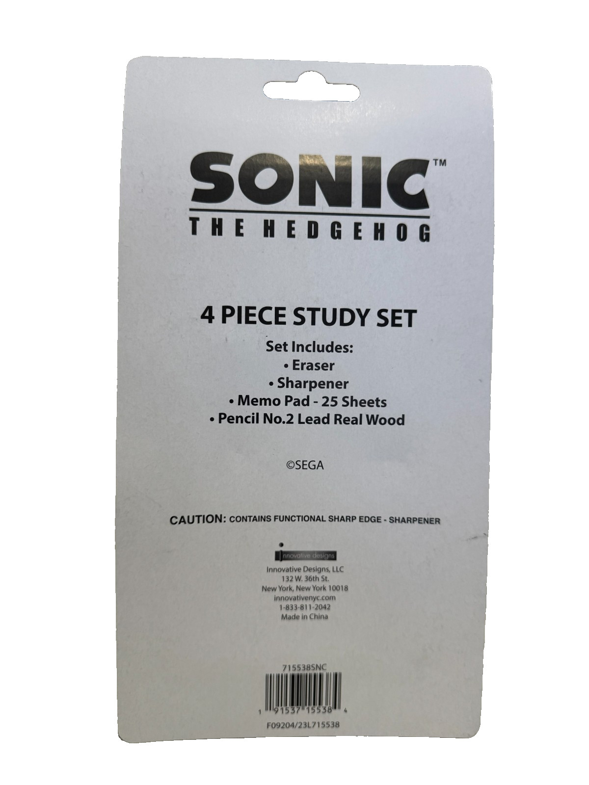 2 Pack Sonic 4 Piece Study Set, Pencil, Memo Pad, Eraser & Sharpener