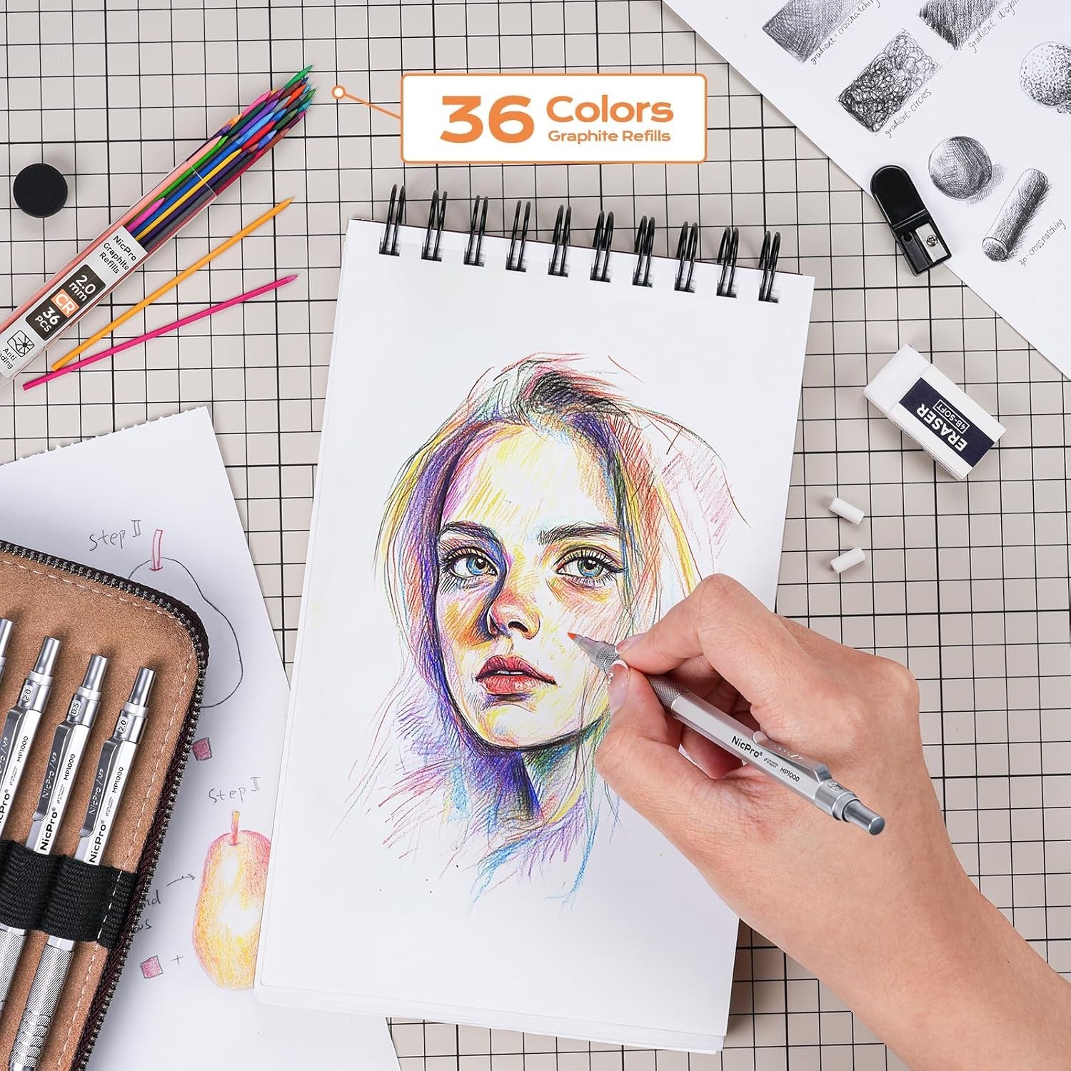 20PCS Metal Mechanical Pencil Set Art Drafting Pencil Lead Holders Refills
