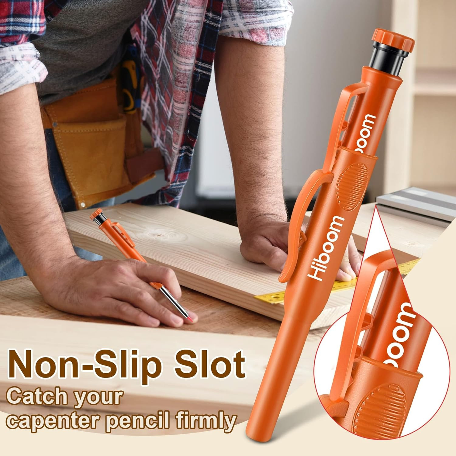 2 Pack Solid Carpenter Pencils with Pencil Cap and 18 Refills, Long Nose Deep Ho