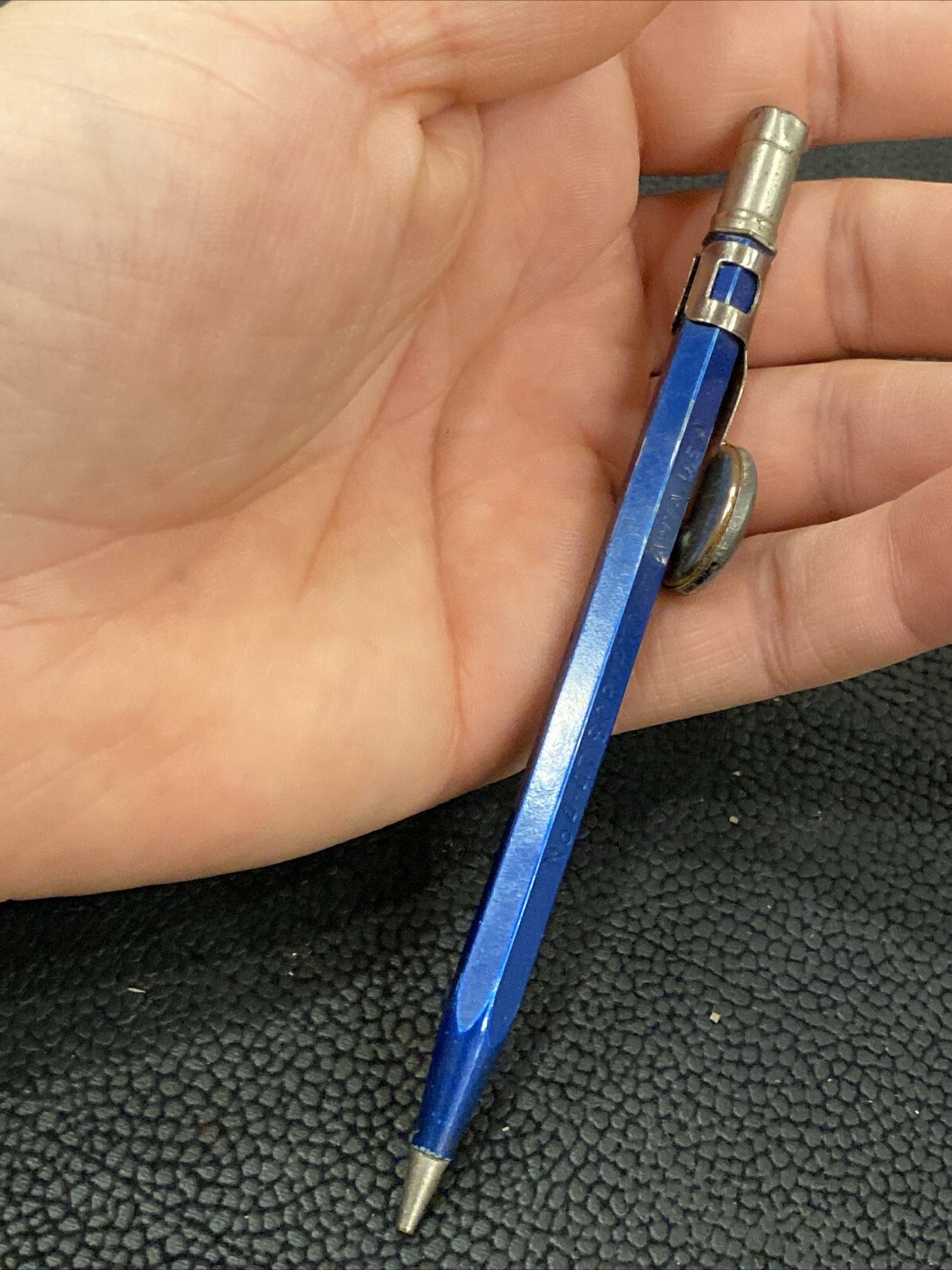 VTG 1930’s SCRIPTO 4-47 Blue STARRETT TOOLS Advertising Button Mechanical Pencil