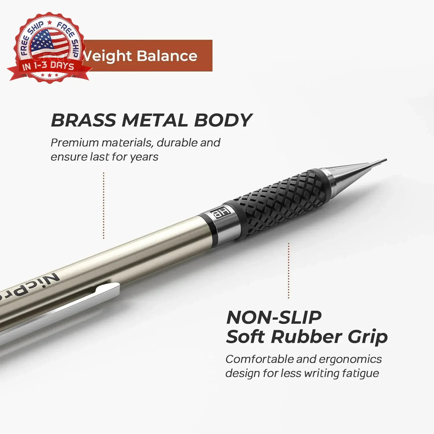 Nicpro 6PCS Art Mechanical Pencil Set, 3PCS Metal Drafting Pencil 0.5 mm & 0.7 m