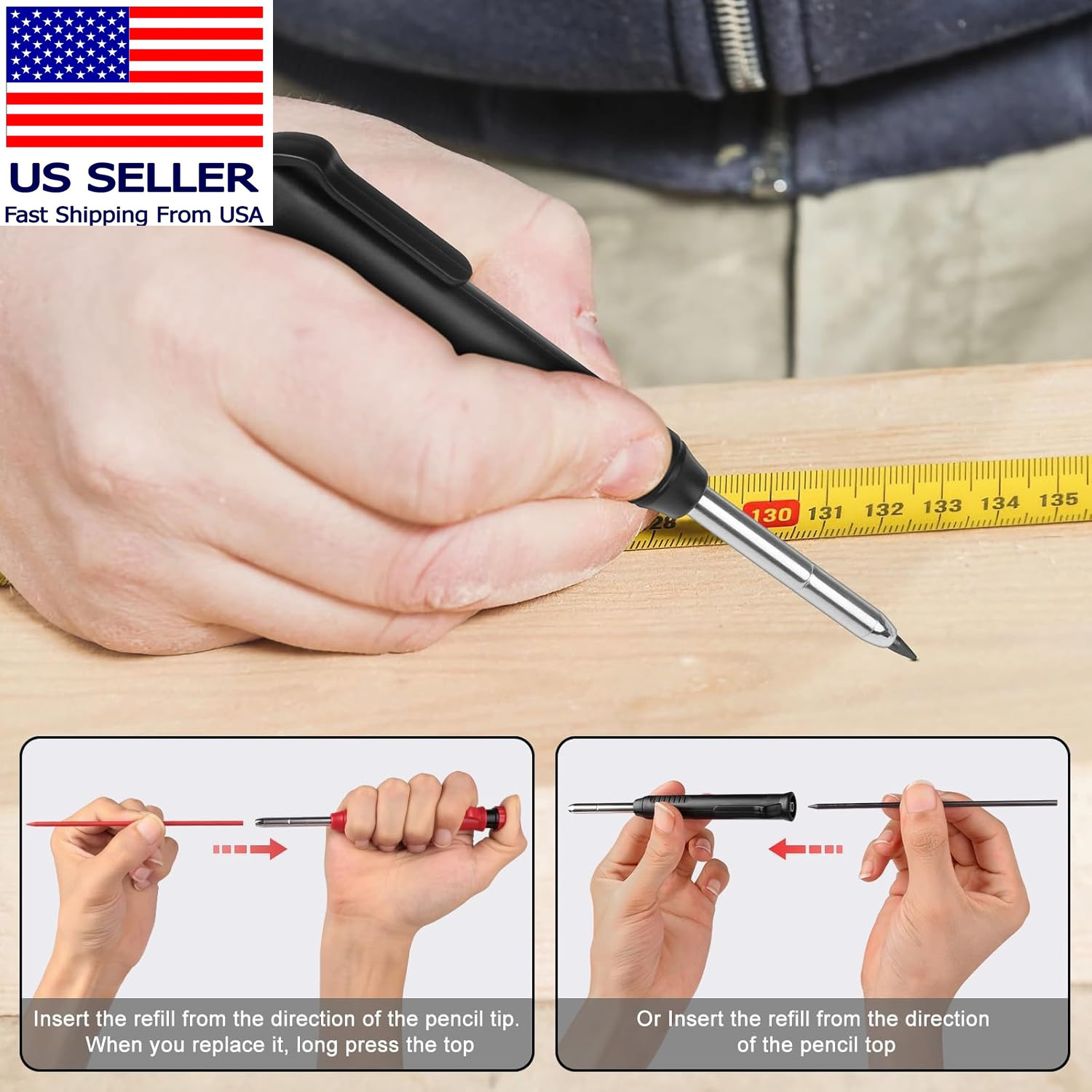 2 Pack Carpenter Pencils Mechanical Pencils with 12 Refills, Construction Pencil