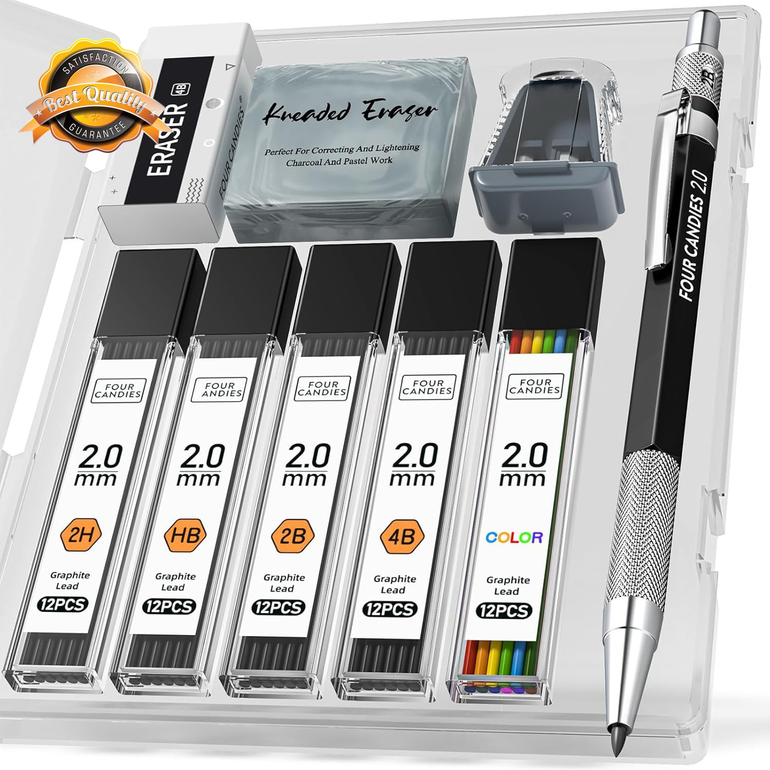 2MM Mechanical Pencil Set Artist Metal Lead Holder 60 Refills Eraser 70