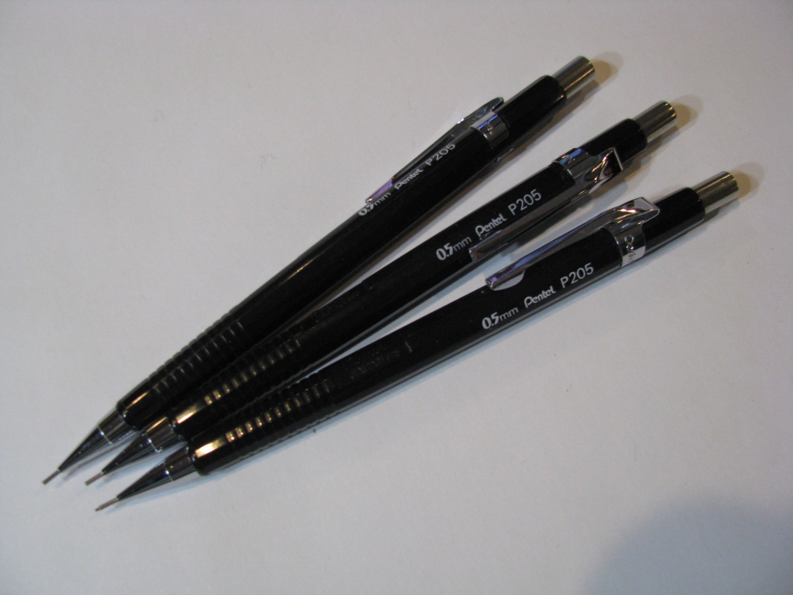 3pc Lot Set 0.5mm Pentel P205 Mechanical Drafting Pencil Black Plastic Barrel