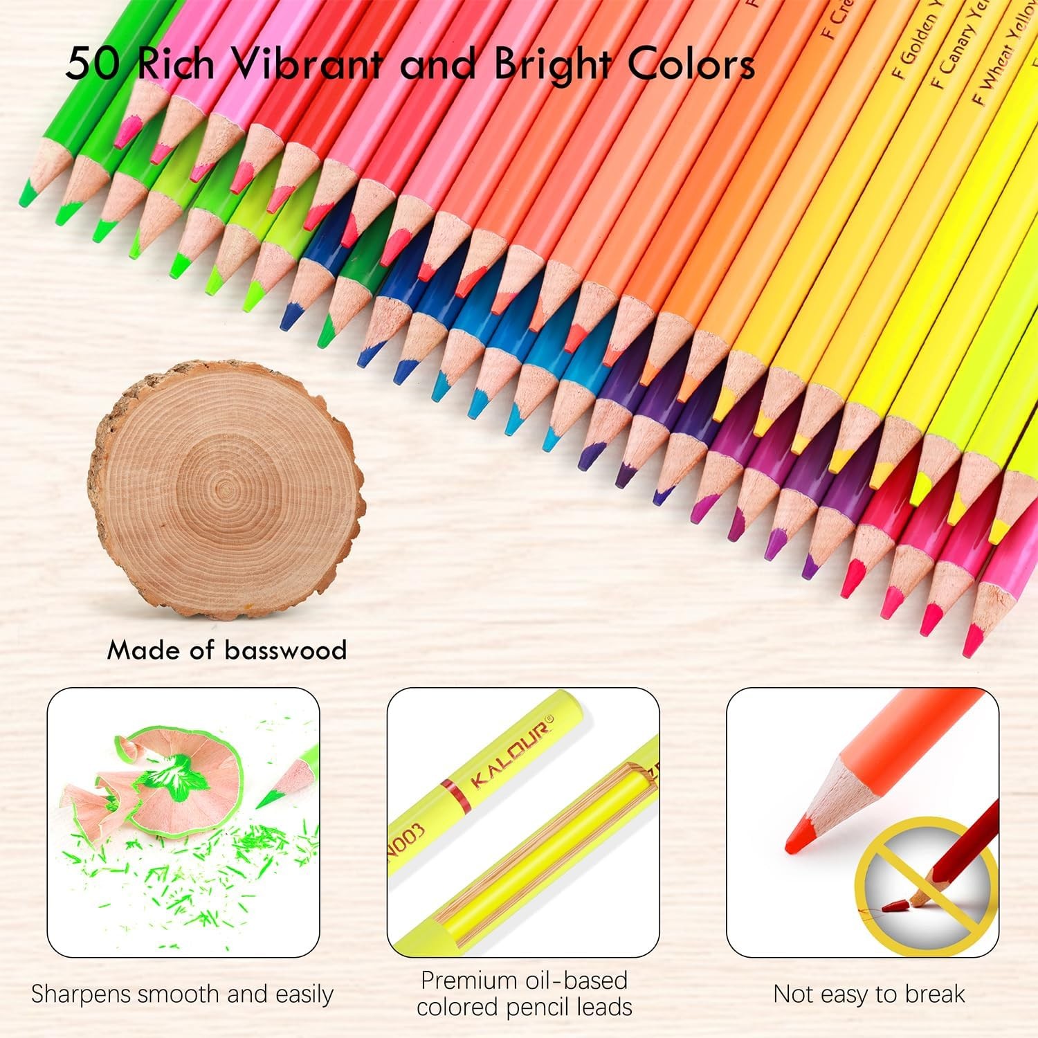 KALOUR PDAS 50 Neon Colored Pencils for 50 Count (Pack of 1), Multicolor