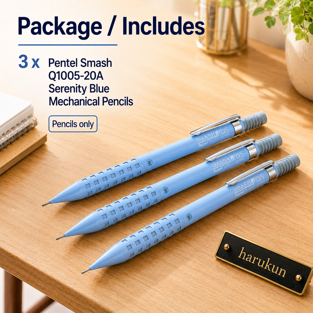 Pentel Smash Q1005-20A Serenity Blue 0.5mm Mechanical Pencil 3pcs Set