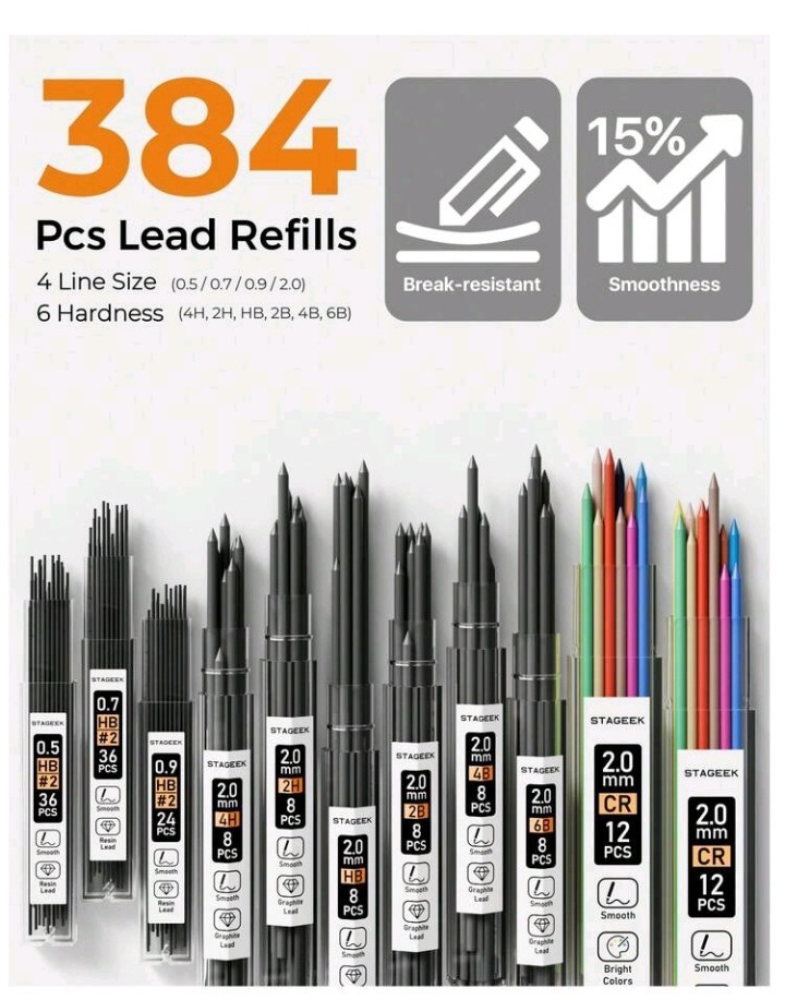 34PCS Art Mechanical Pencil Set, Drafting Pencil 0.5, 0.7, 0.9MM & 3PCS 2.0MM…