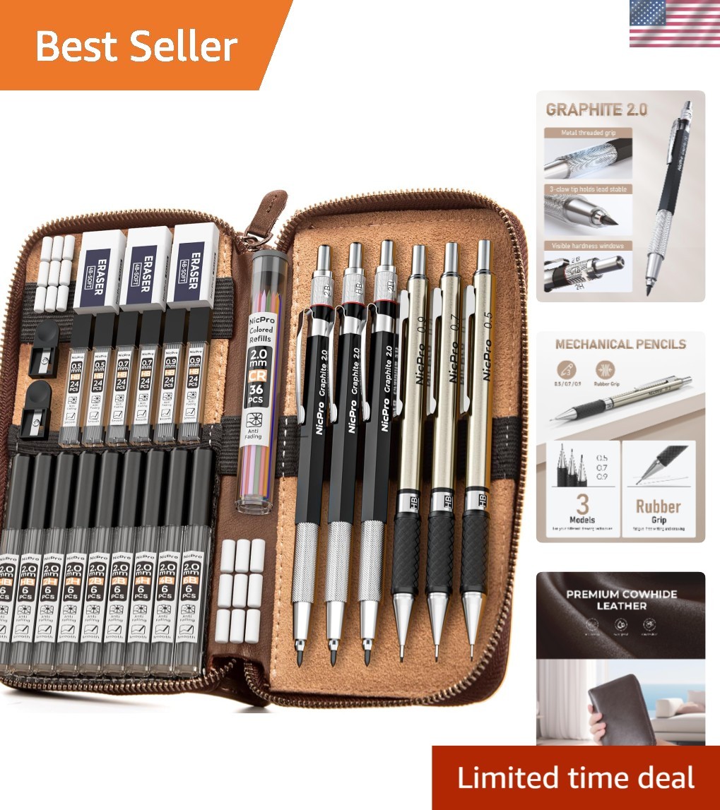 Ergonomic Mechanical Pencil Set – 30PCS with Lead Refills & Leather Storage Case