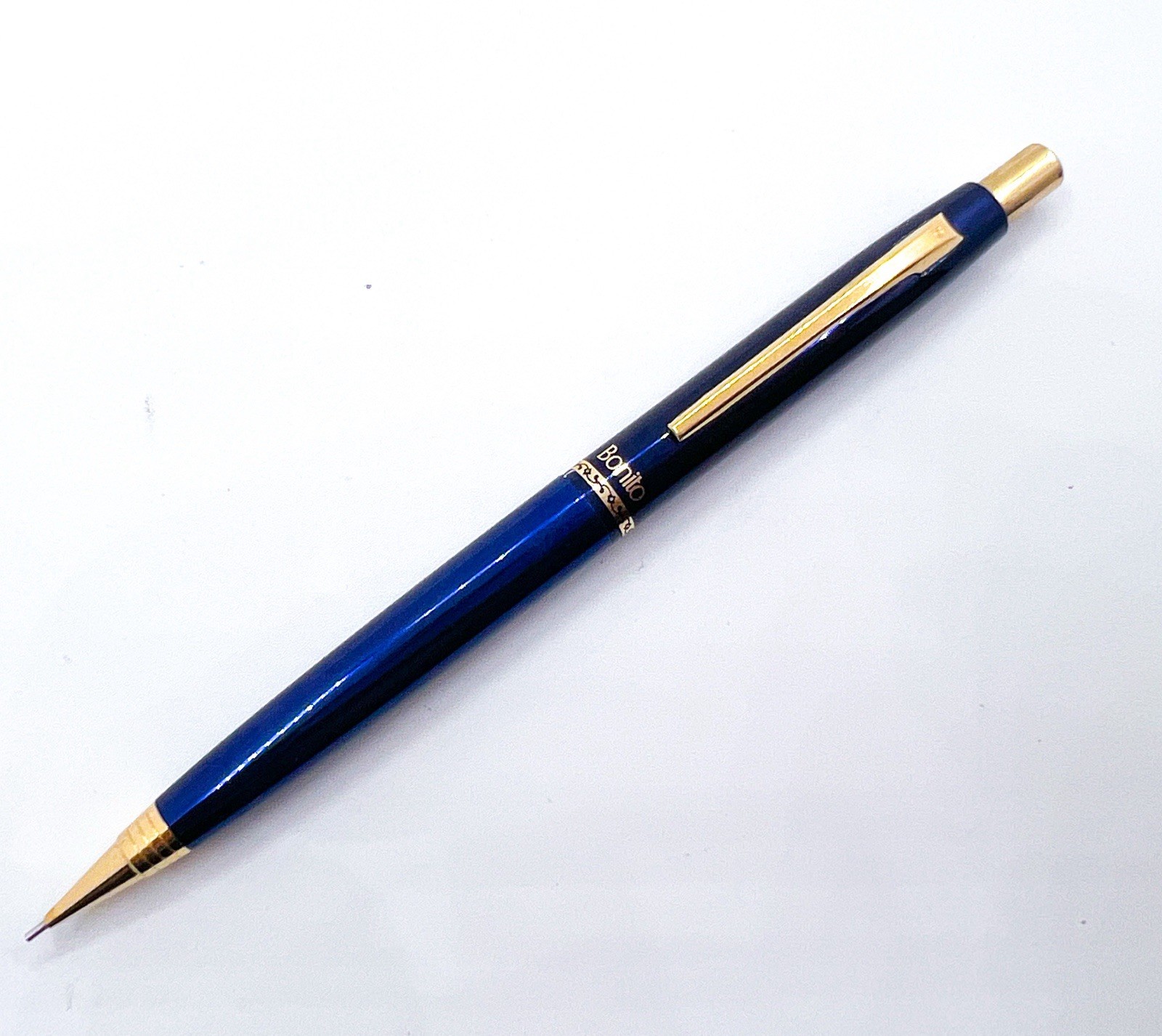 Platinum Bonito Mechanical Pencil 0.5 mm Blue Gold Trim Push Cap Functional