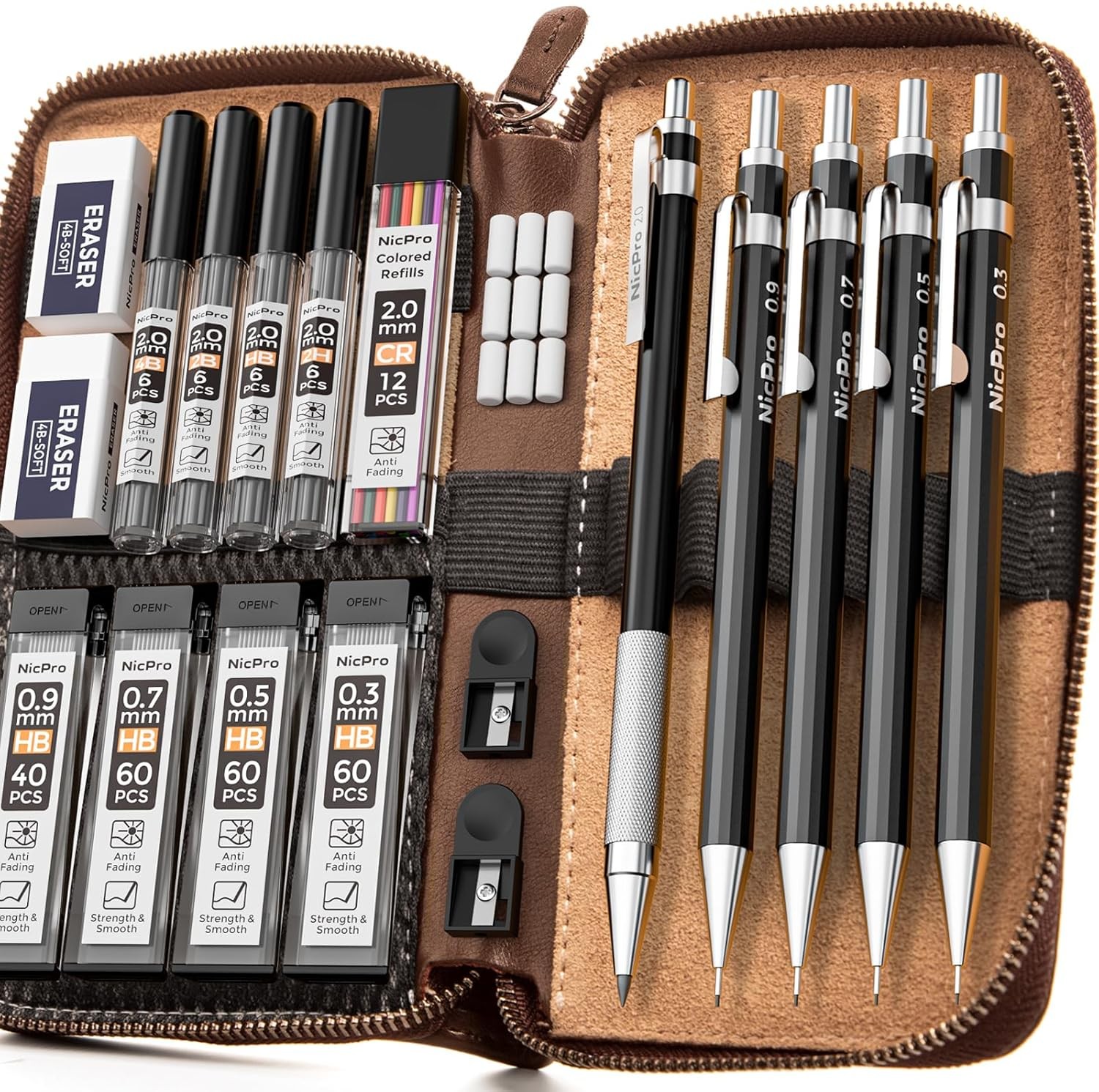 Nicpro 20PCS Black Metal Mechanical Pencil Set in 1 Count (Pack of 5),
