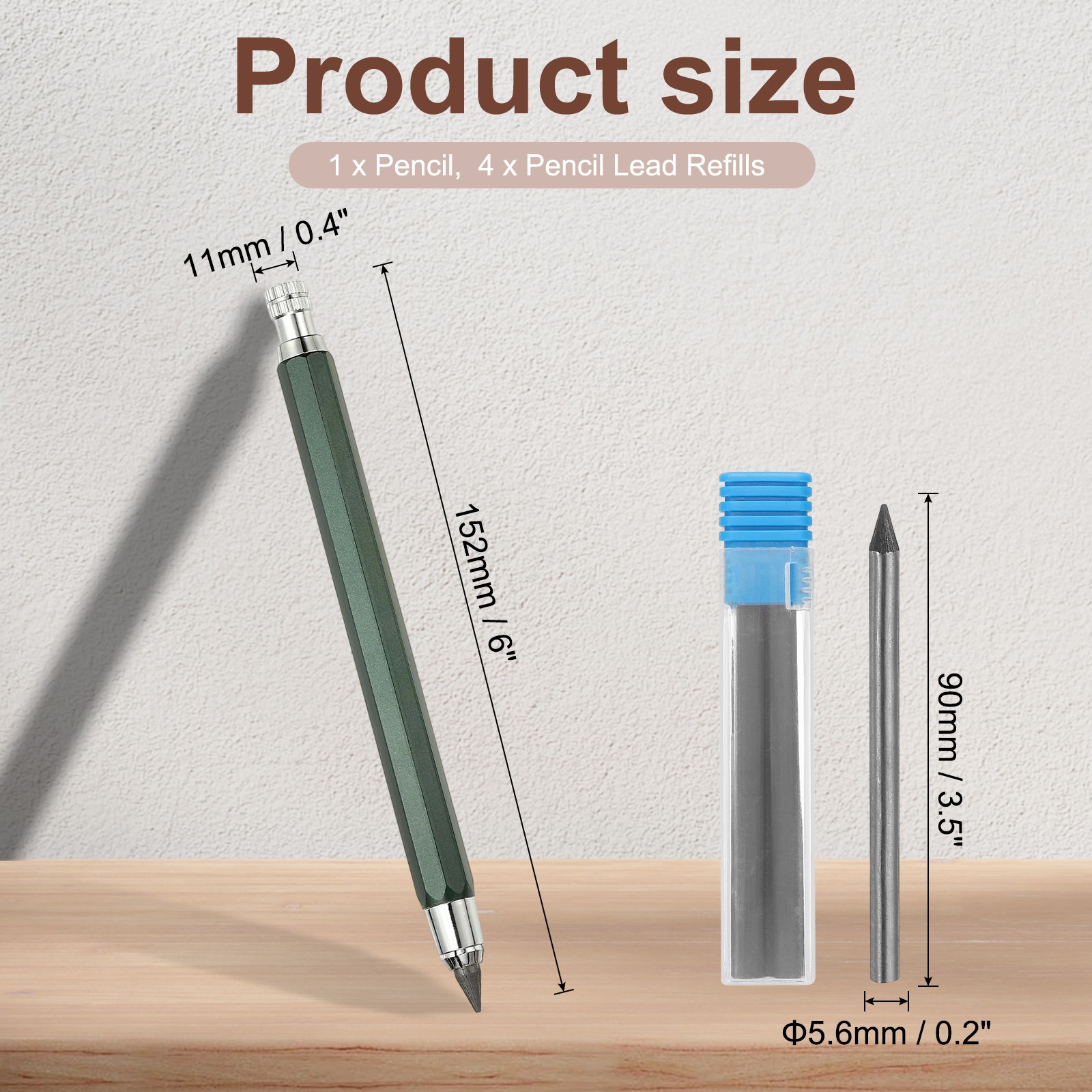 5.6mm Mechanical Carpenter Pencil with 4 Refills for Pencil Architect, Green