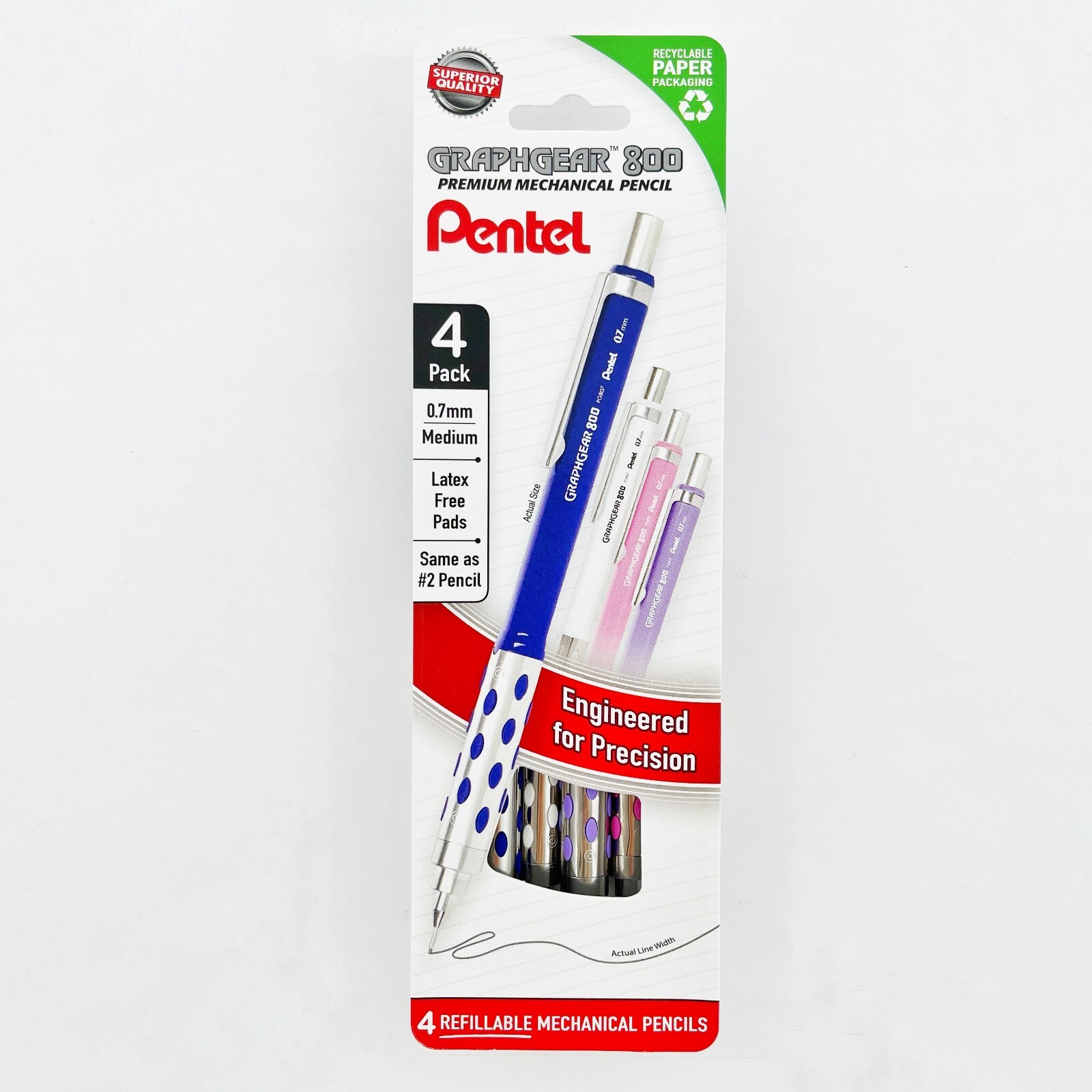 GraphGear800 Automatic Drafting Pencil (0.7mm)4PK (Blue,White,Pink and Violet)