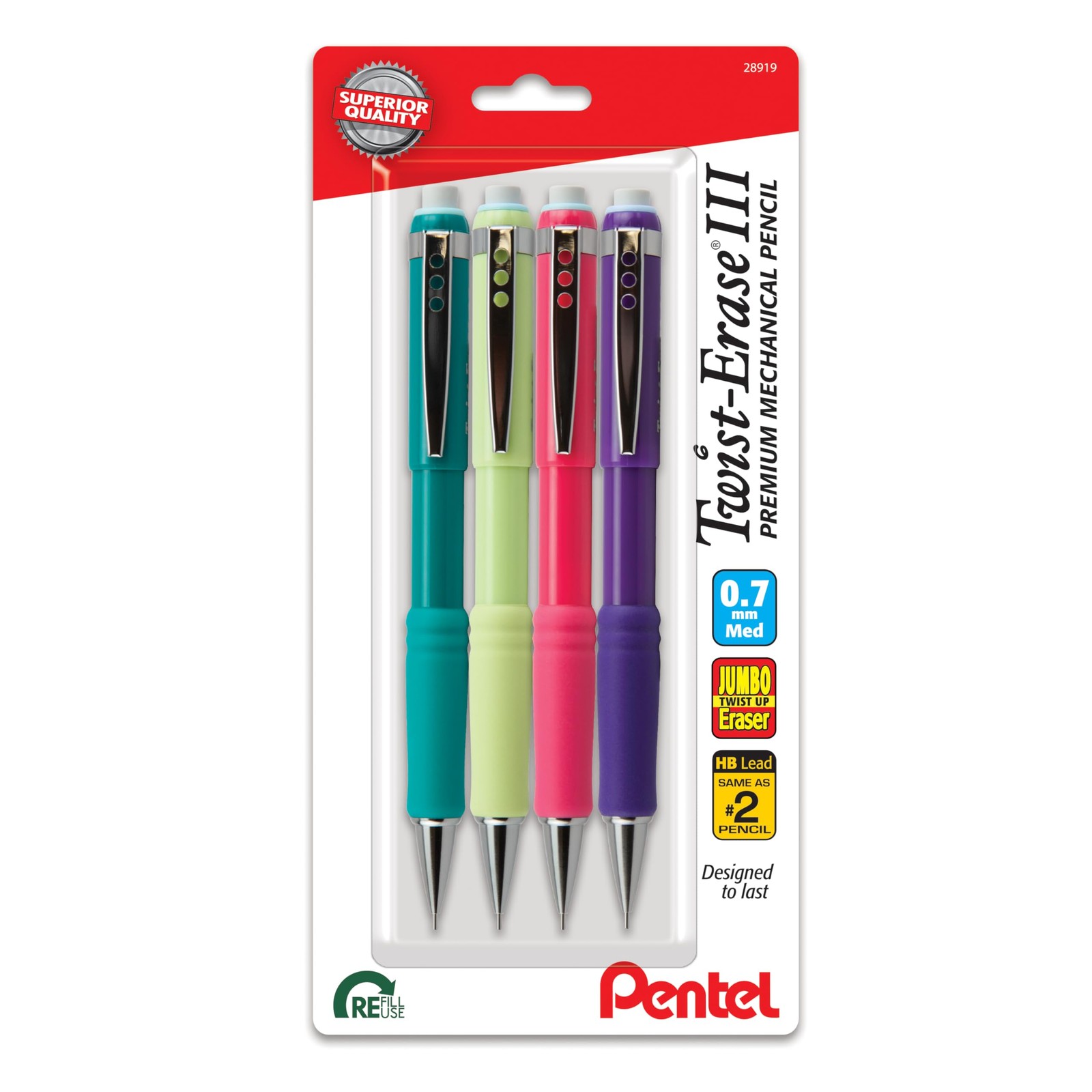 Pentel Twist-Erase III Mechanical Pencil, (0.7mm), 4 Count (Pack of 1), Black