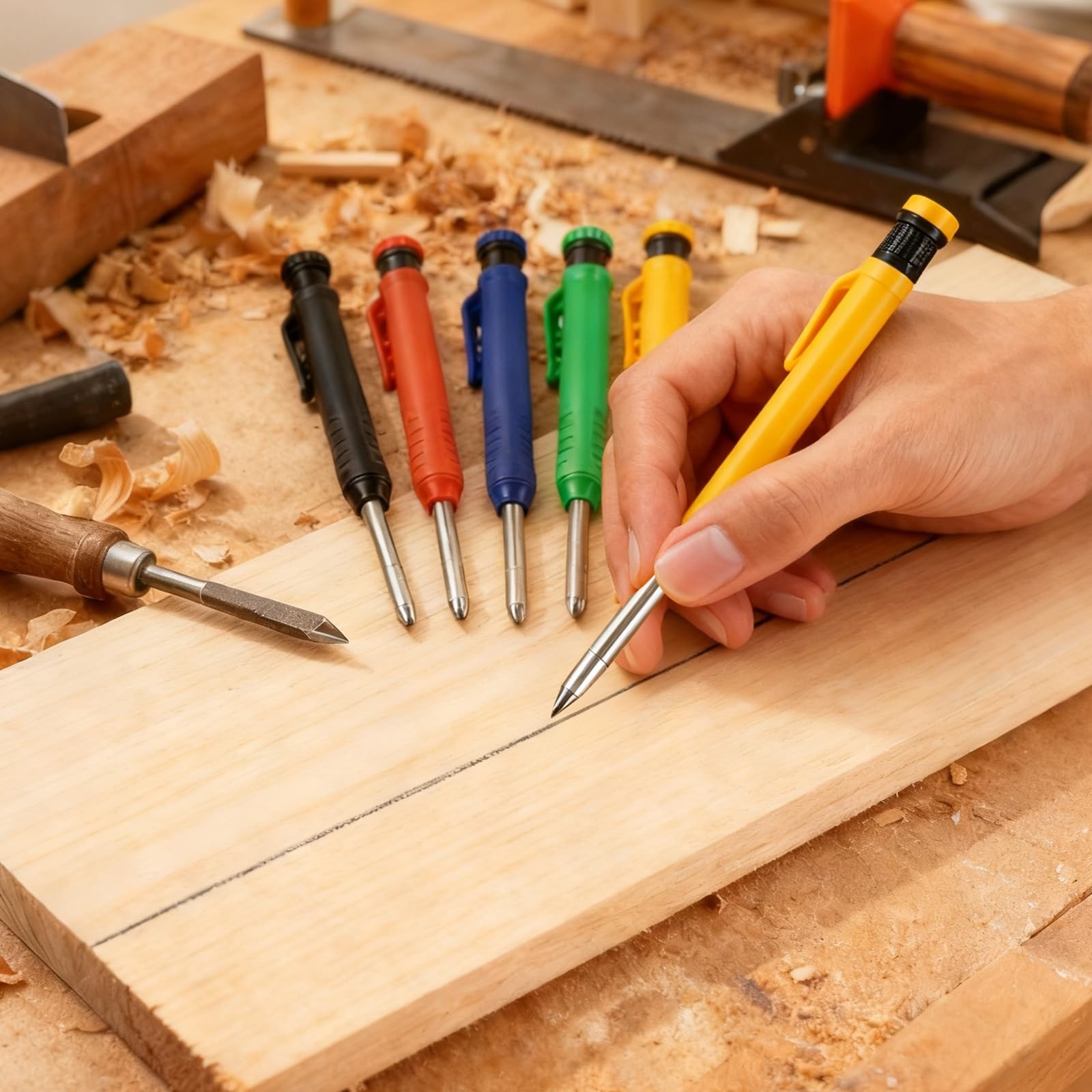 12 PCS Solid Carpenter Pencils Deep Hole Mechanical Marker 72 Refills 2.8mm