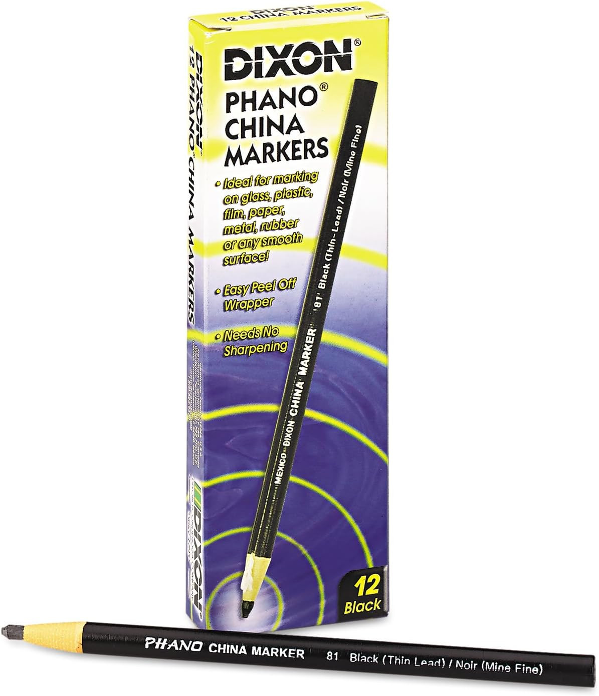 Dixon China Marker, Black, Thin Lead, Dozen