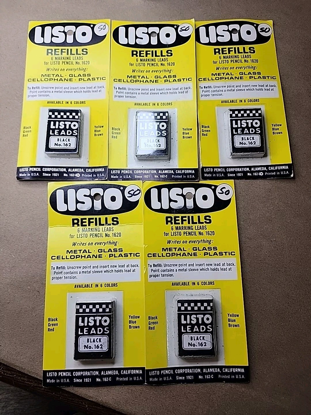5 pks Vintage Listo Leads Black Grease 162c Made USA Cali NO UPC NOS Fits 1620