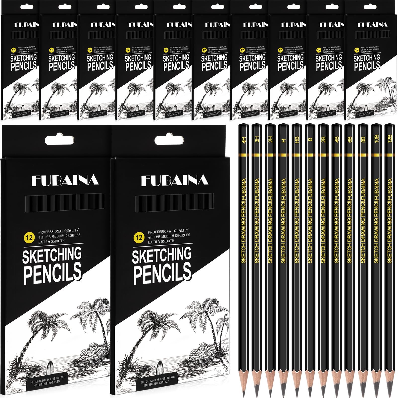 Humyoun 144 Pcs Drawing Sketching Pencil Set Professional (12b – 4h) black