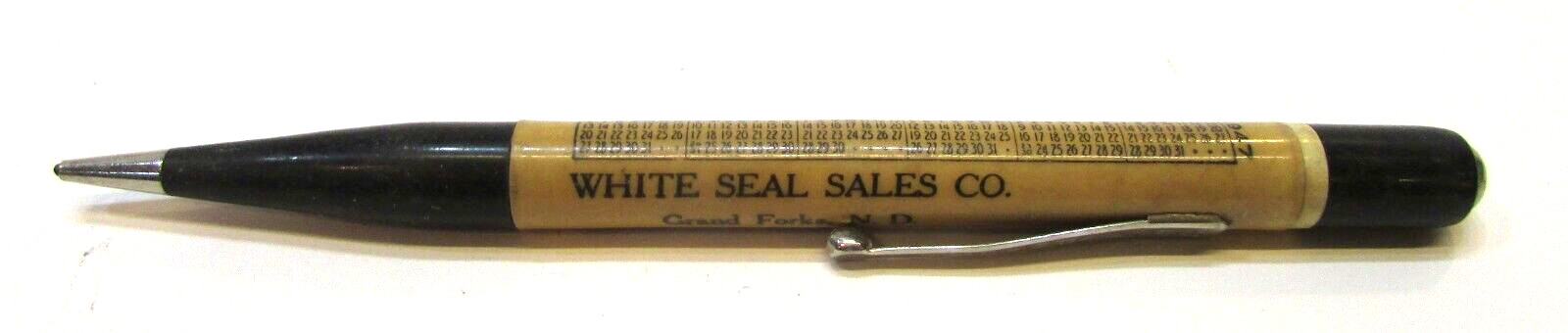 Vintage 1947 Calendar Redipoint Mechanical Pencil White Seal Sale Grand Forks ND