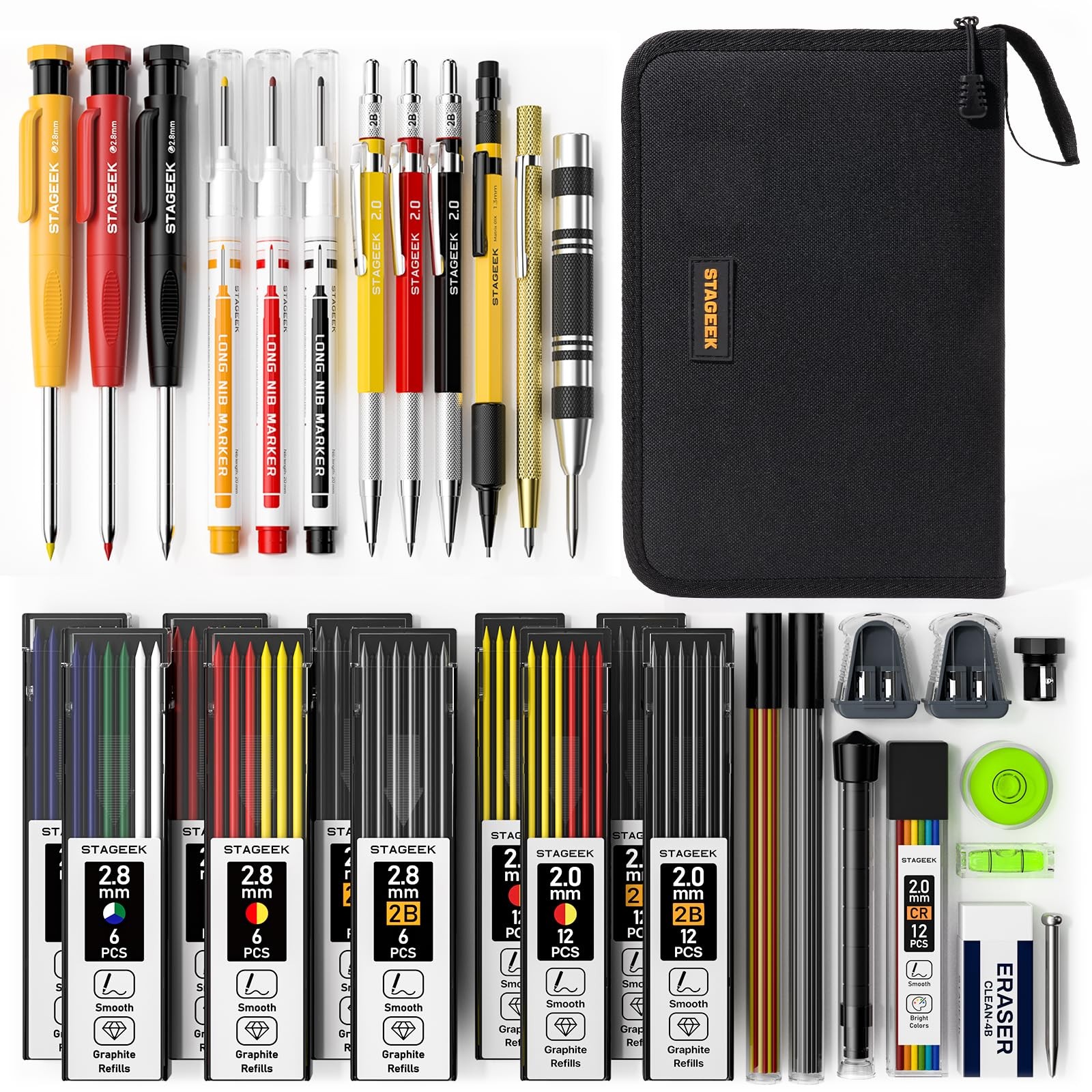 STAGEEK 34PCS Carpenter Pencils with Sharpener, Mechanical Pencil Set with De…