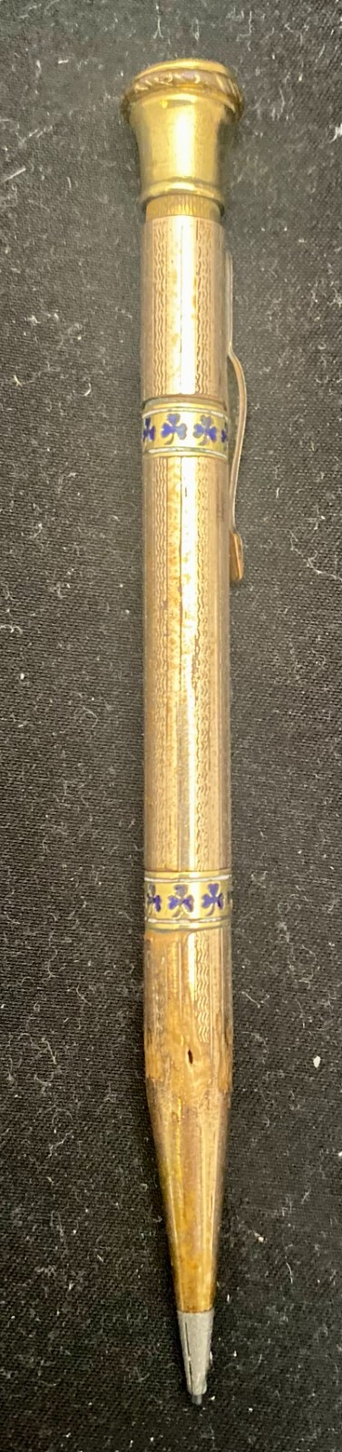 VINTAGE & RARE USA 14k GOLD PLATED ETCHED MECHANICAL PENCIL CLOVERS c1920 g