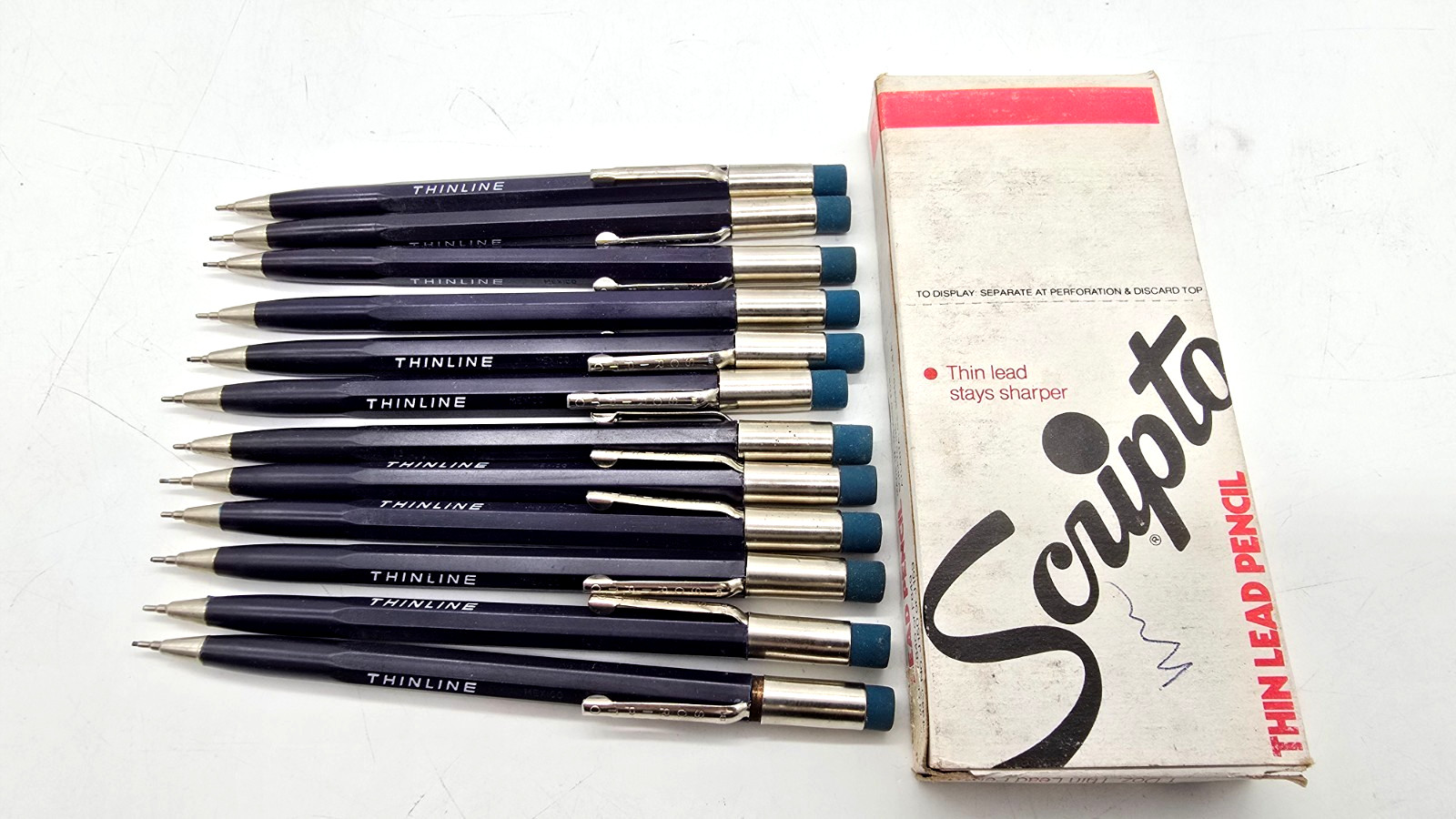 Lot of 12 Scripto Mechanical Pencils Blue P400 Thin Lead Thinline NEW NOS