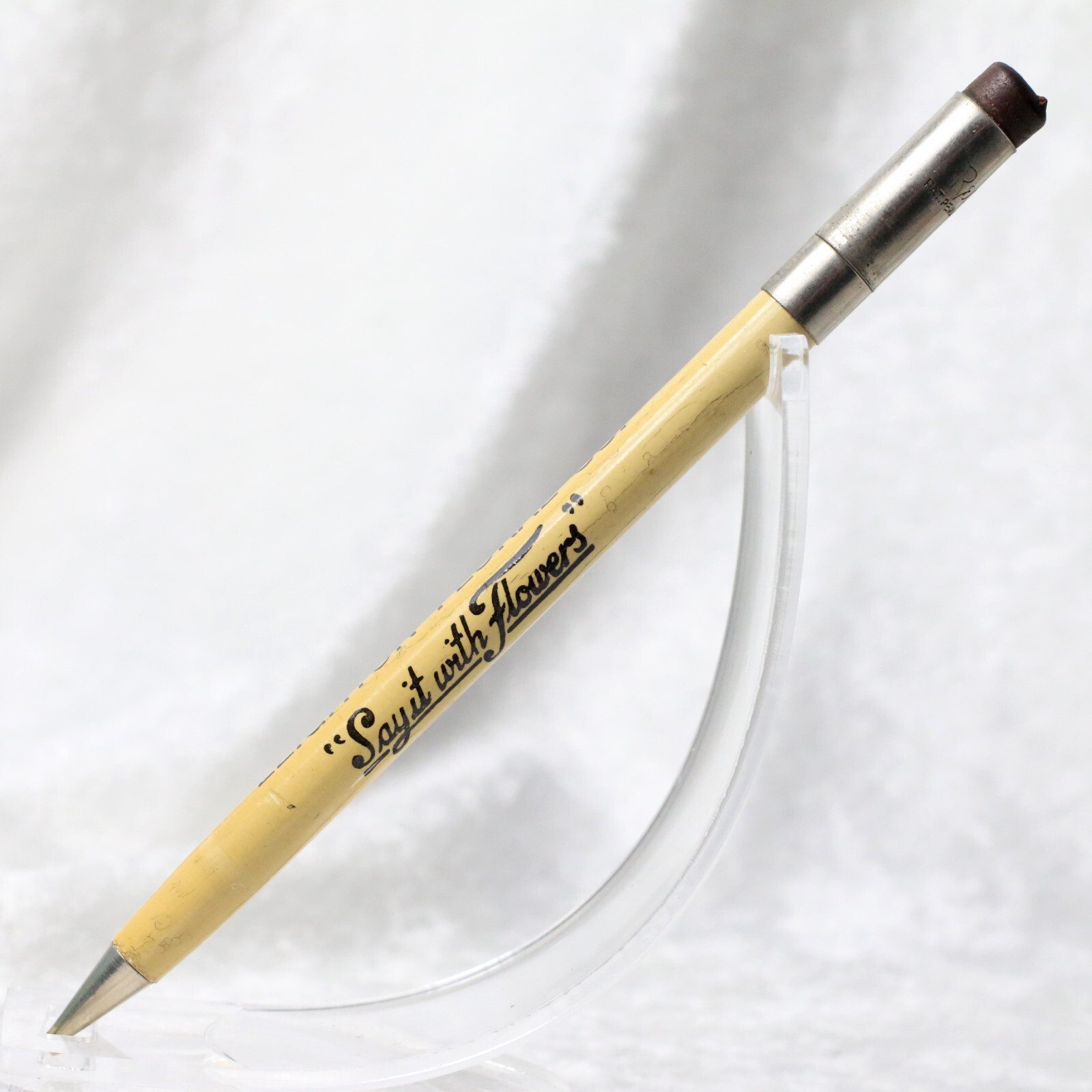 VTG 1930s REDIPOINT Spoon Clip SAY IT WITH FLOWERS Advertising Mechanical Pencil