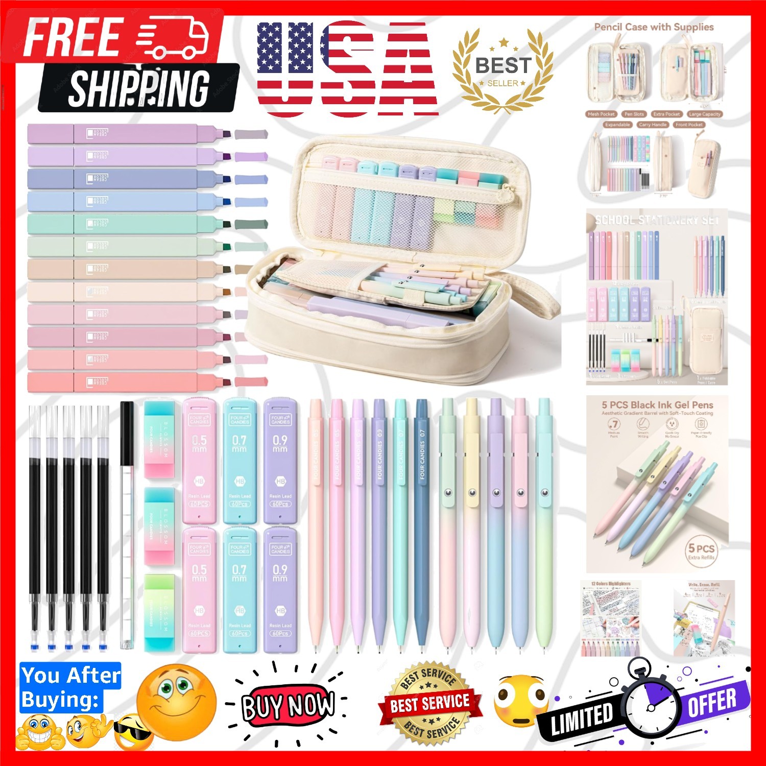 39 PCS Aesthetic School Supplies with Cute Pen Case, 12 Pastel Highlighters, …