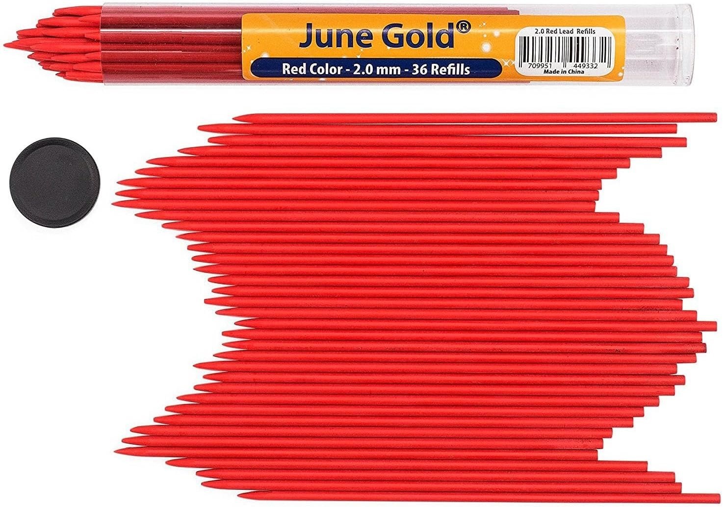 June Gold 36 Red Colored Lead Refills, 2.0 mm, Extra Bold Thickness for Heavy