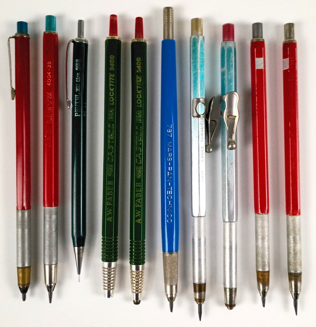 Lot of 10 Vintage Mechanical Drafting Pencils Lietz Staedtler Faber Italy K1574