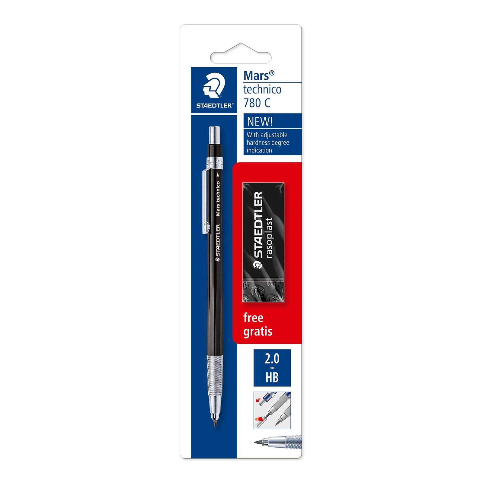 Mars Technico 780 C Mechanical Pencil 2Mm Hb Lead Black Barrel With Eraser