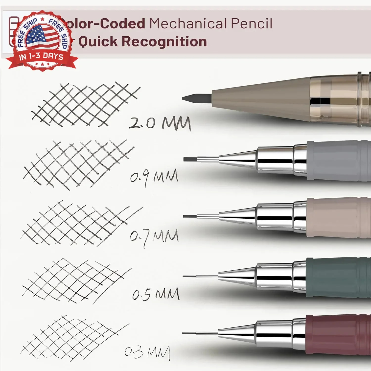 Mr. Pen- Art Mechanical Pencil Set, 5 Vintage Mechanical Pencils (0.3, 0.5, 0.7,
