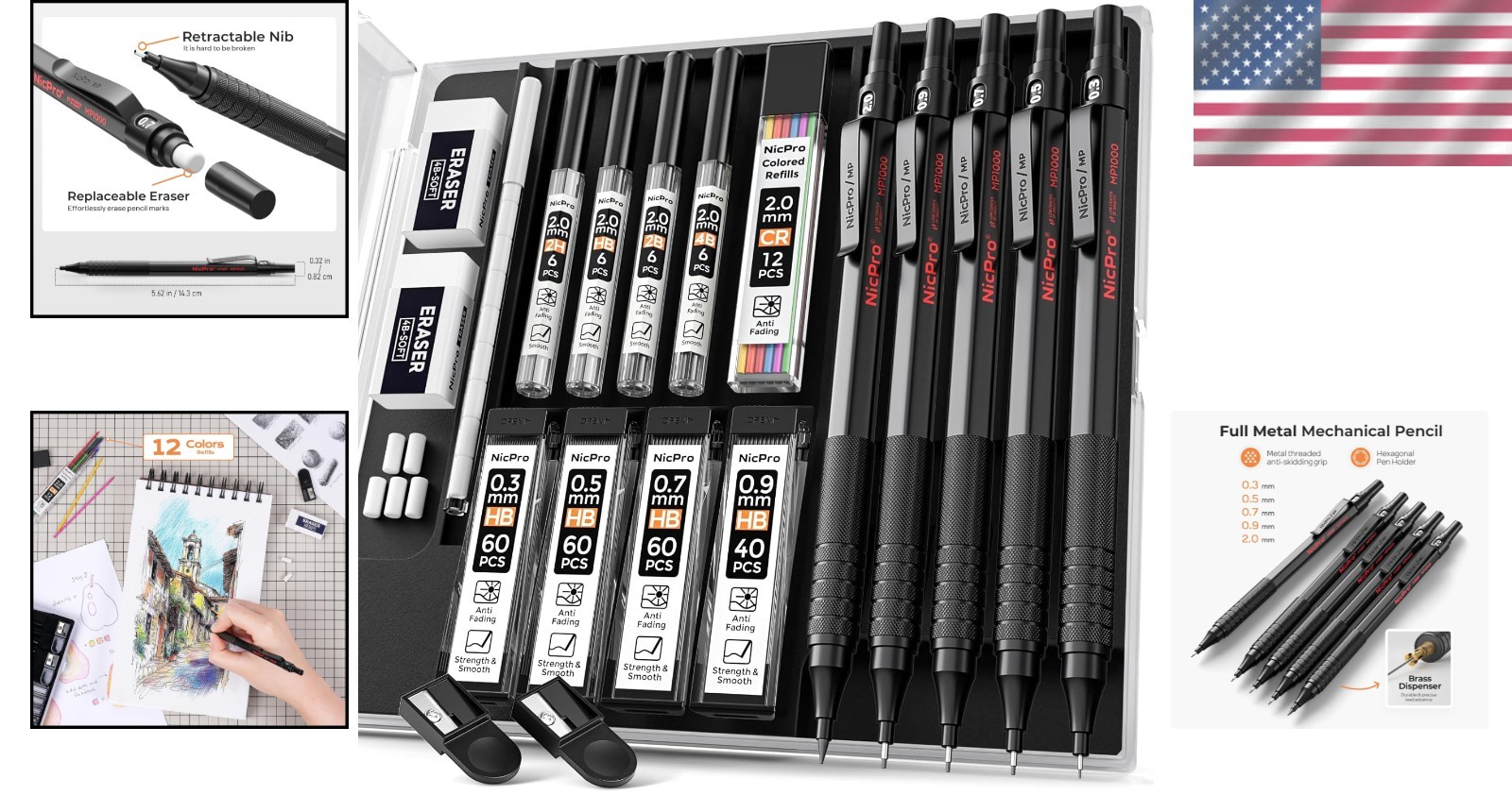 Durable 5-Piece Mechanical Pencil Set: Perfect for Drawing & Drafting Excellence