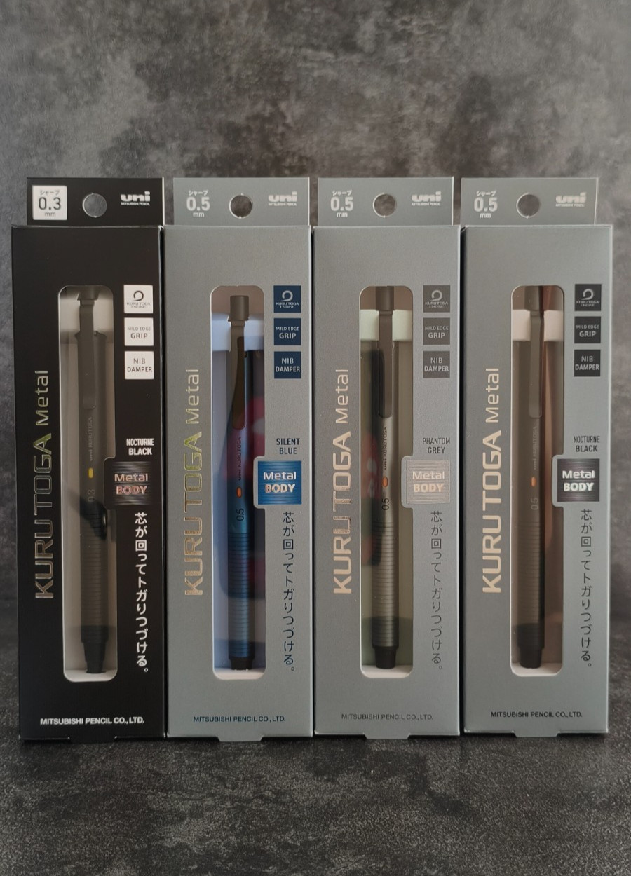 Uni KURUTOGA Metal Premium Mechanical Pencil 0.3mm 0.5mm 4 Colors Complete Set
