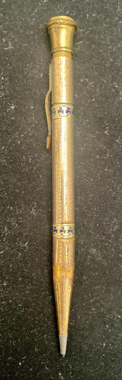 VINTAGE & RARE USA 14k GOLD PLATED ETCHED MECHANICAL PENCIL CLOVERS c1920 g