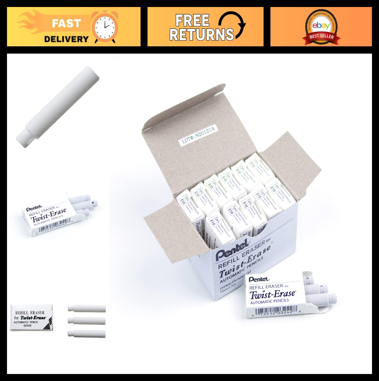 36 Pack Twist-Erase Pencil Refill Erasers – Perfect for School & Office Use