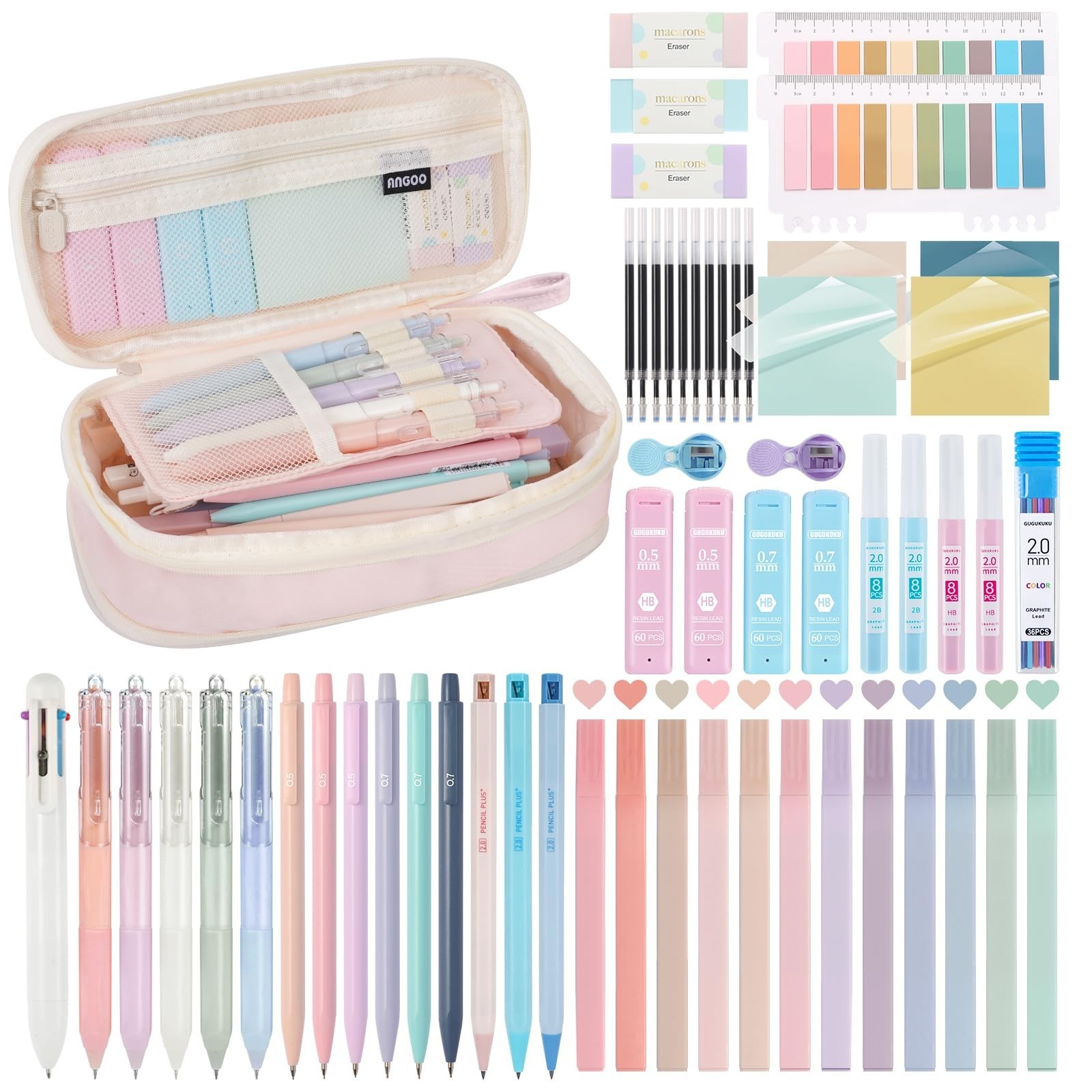 58 PCS Aesthetic School Supplies Set, Cute Pencil Case, Pastel Highlighters & Ge
