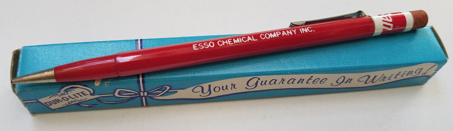VINTAGE DUR-O-LITE ESSO CHEMICAL COMPANY MECHANICAL PENCIL 5 3/4″ NEW IN BOX