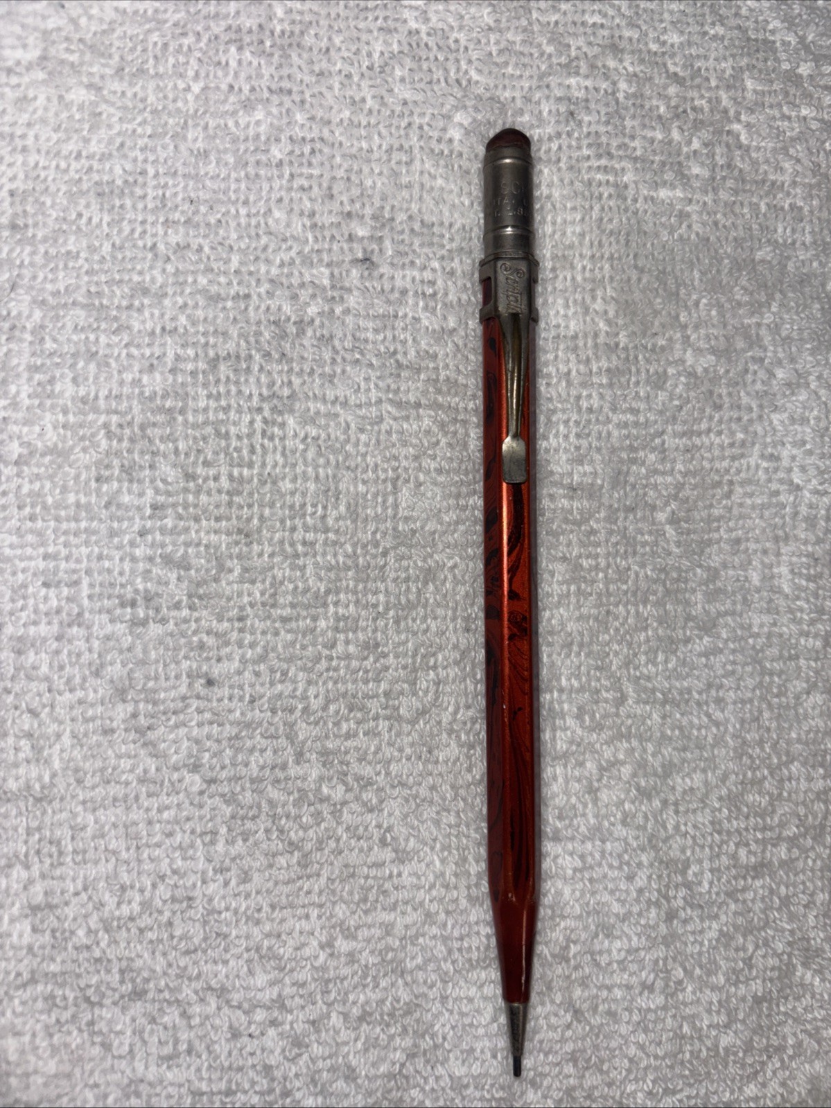 Vintage No. 4 SCRIPTO Mechanical Pencil Red Black Swirl 0.99 mm Lead Free Ship!