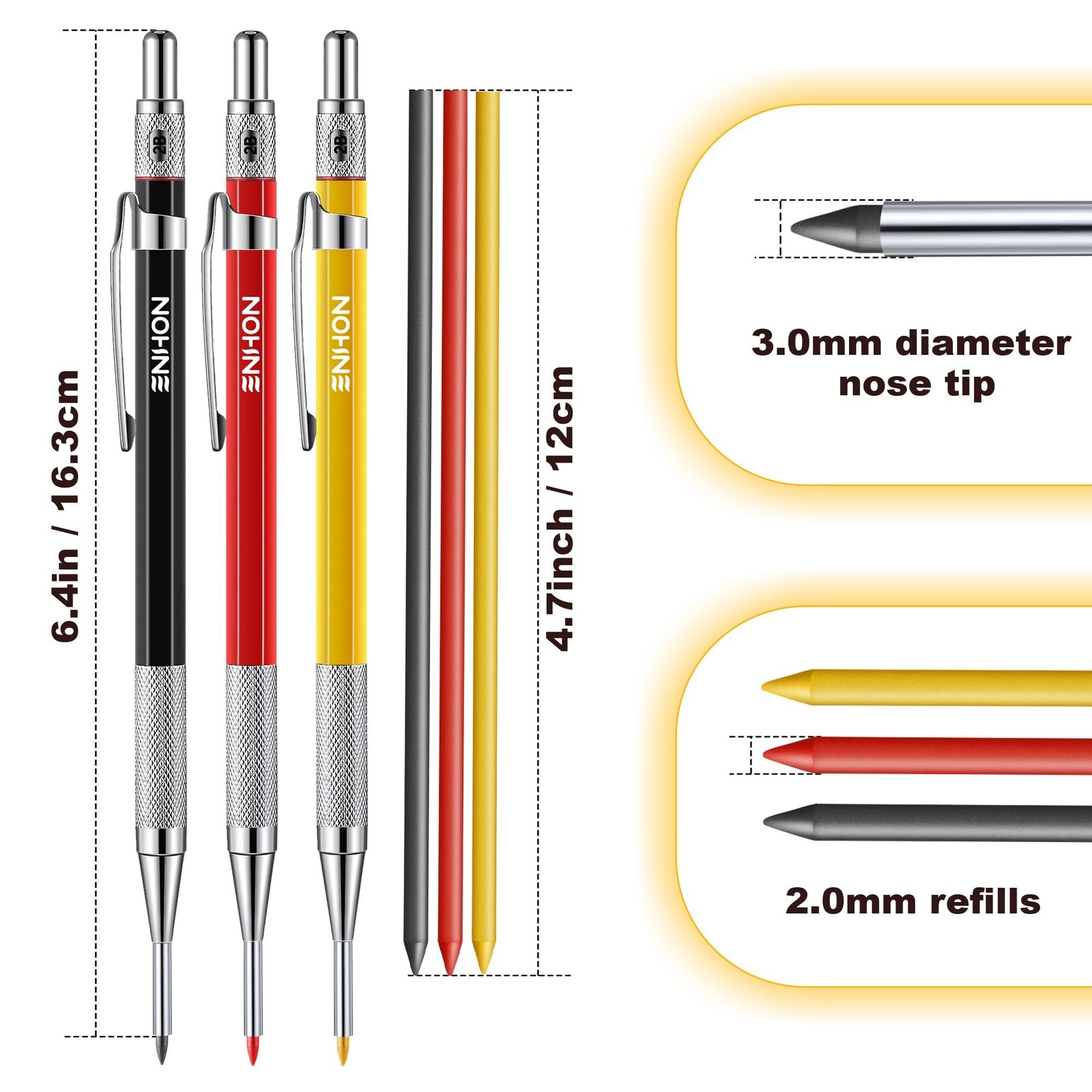 Enhon Mechanical Carpenter Pencils with 36 2mm Refills, Upgrade Carpenter Pen…